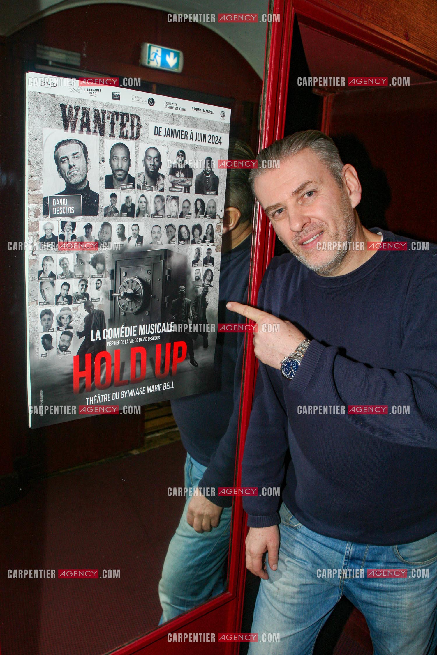 Première de la comédie musicale “ HOLD UP “ inspirée de la vie de David Desclos au Théâtre du Gymnase Marie Bell à Paris le 19 janvier 2024. Les artistes principaux:  David Desclos, Stomy Bugsy, Passi, Calbo Arsenik, Emma Zimerman. Dans les loges, le comédien et humoriste David Desclos.                              ( Exclusif )