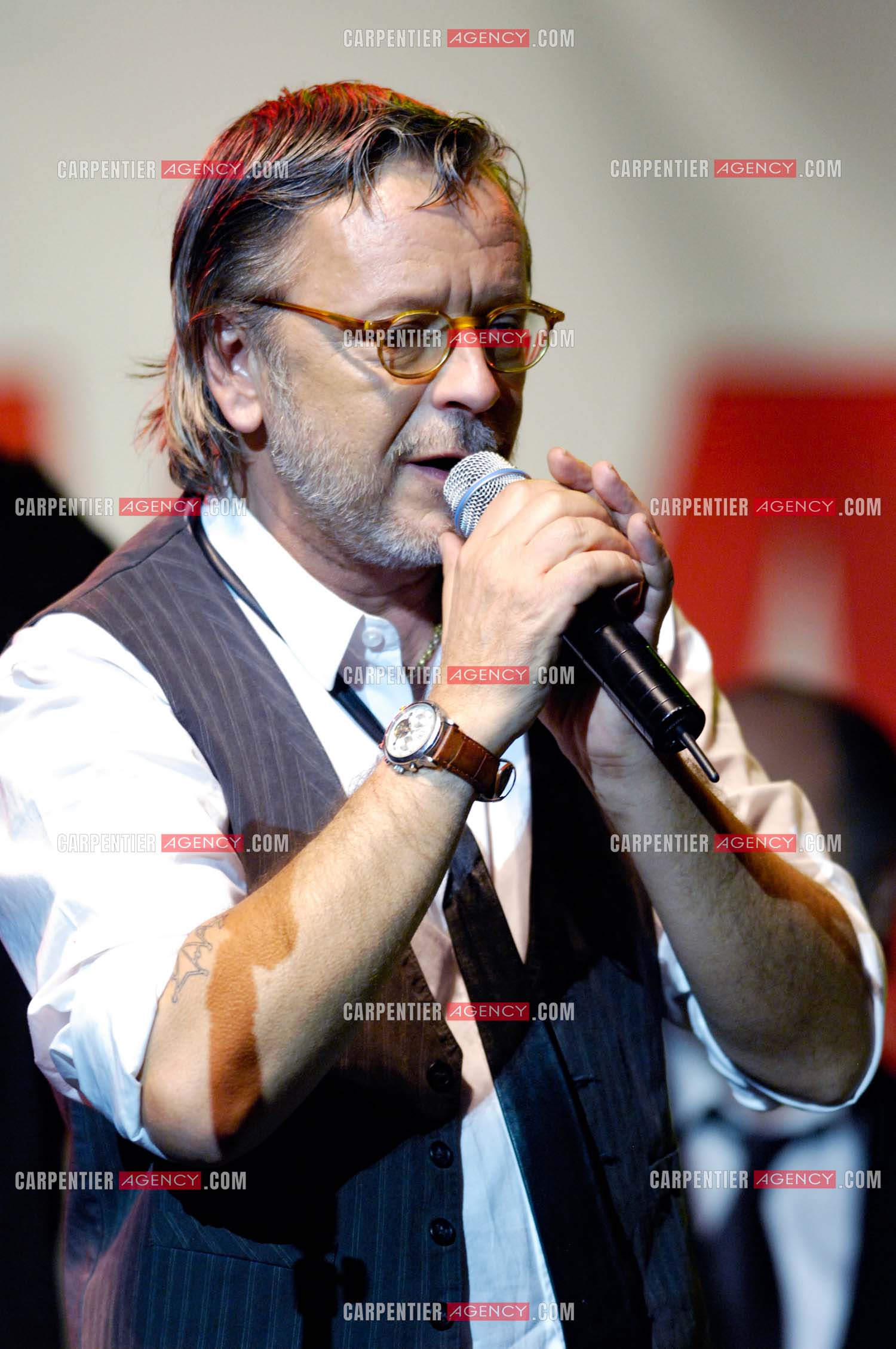 Le chanteur Renaud lors d'un concert de soutien au Zénith de Paris au profit de la libération d'Ingrid Betancourt.