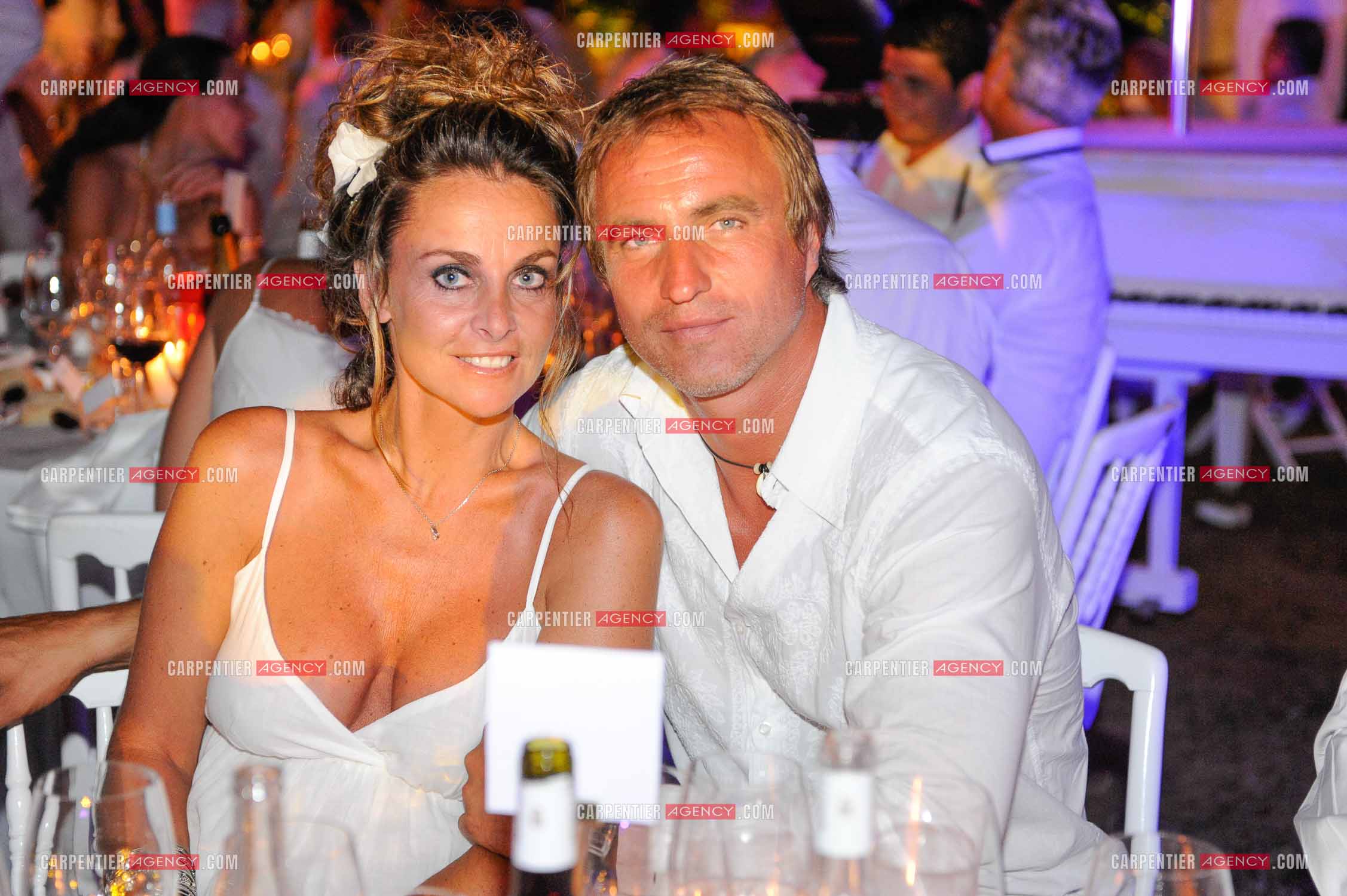 David Ginola et sa femme  Coraline Ginola a la soiree blanche de St Tropez en 2008.   ( Exclusif )