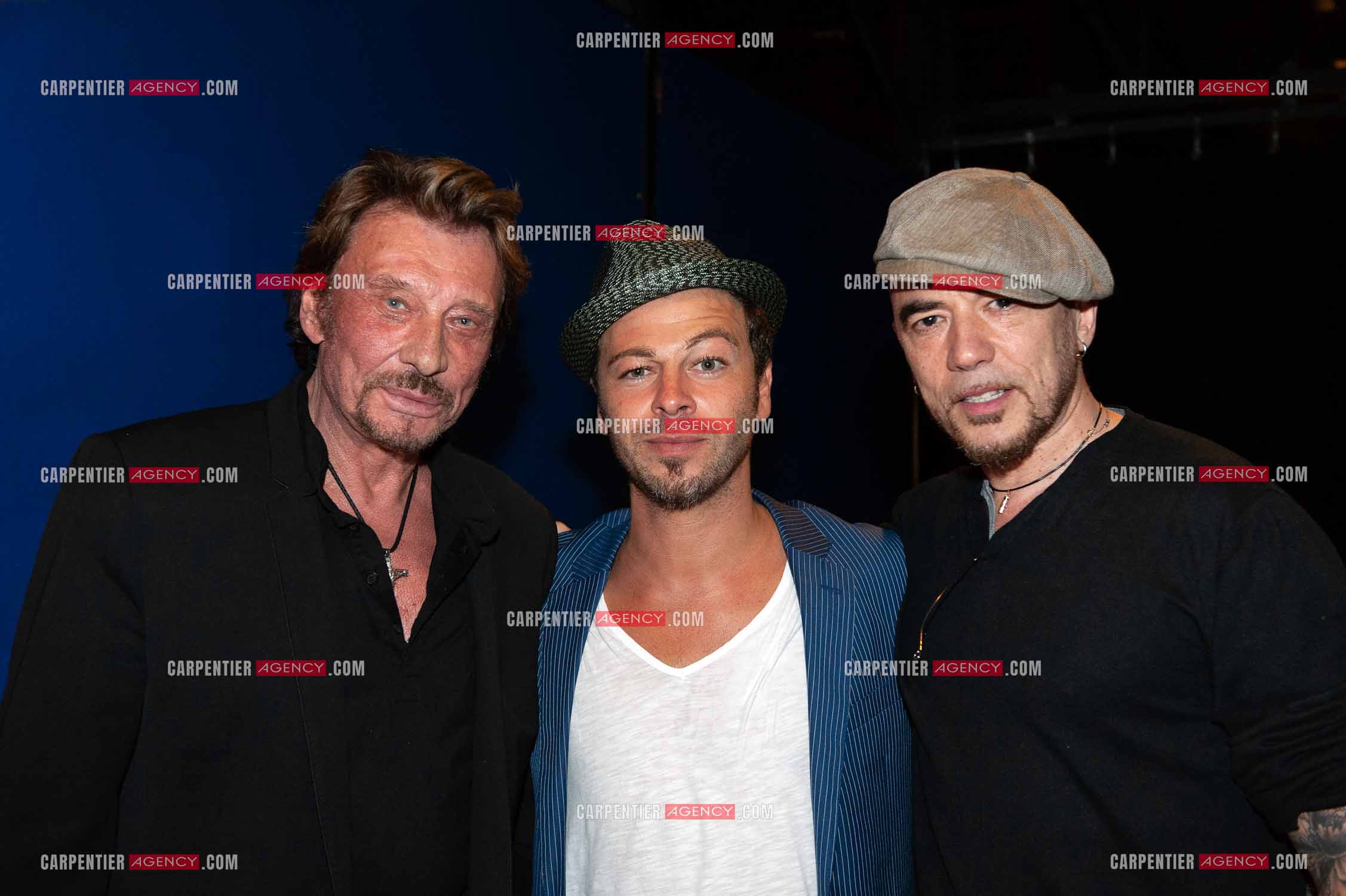 Les chanteurs Johnny Hallyday, Christophe Maé et Pascal Obispo.     ( Exclusif )