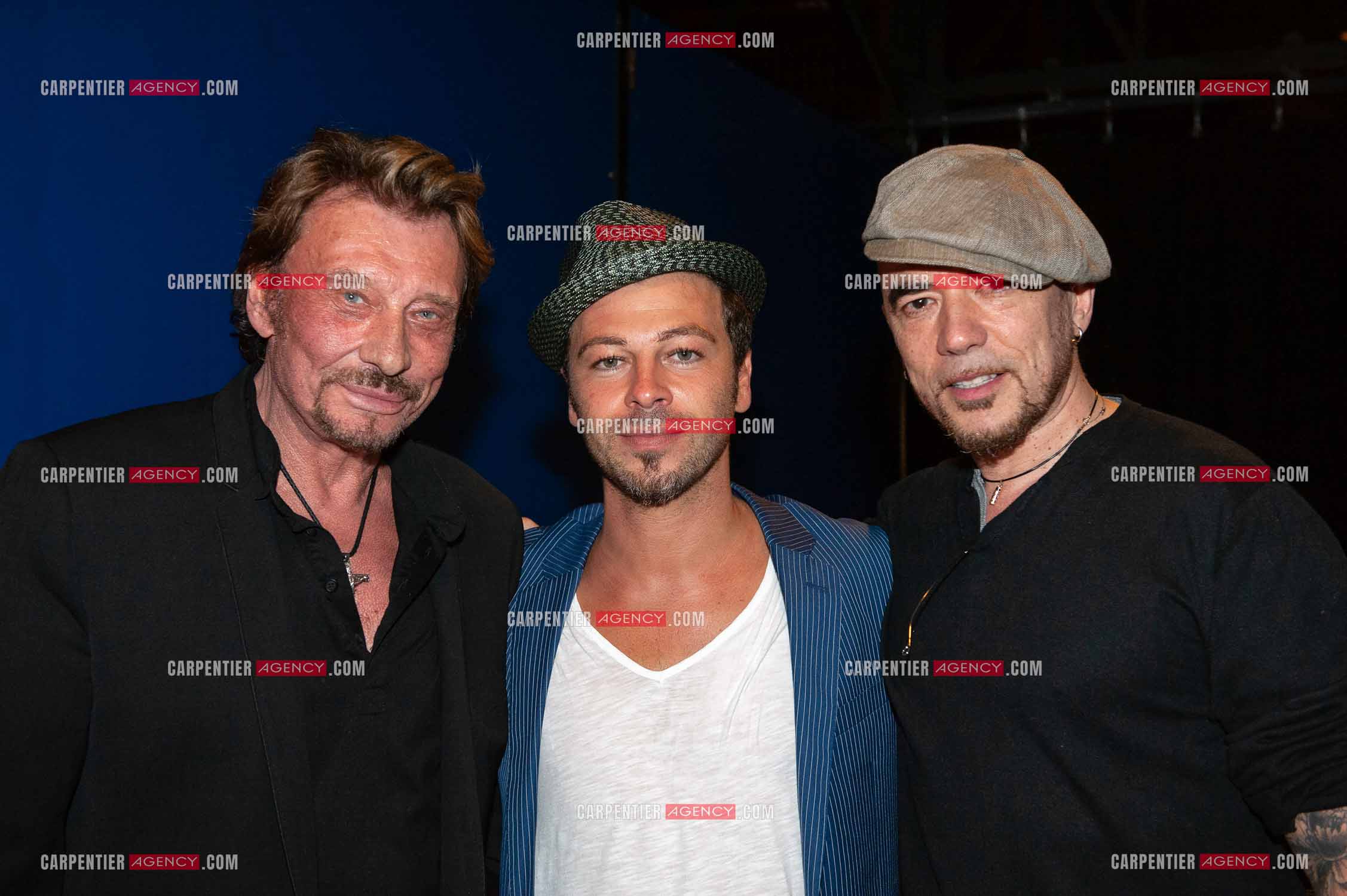 Les chanteurs Johnny Hallyday, Christophe Maé et Pascal Obispo.     ( Exclusif )
