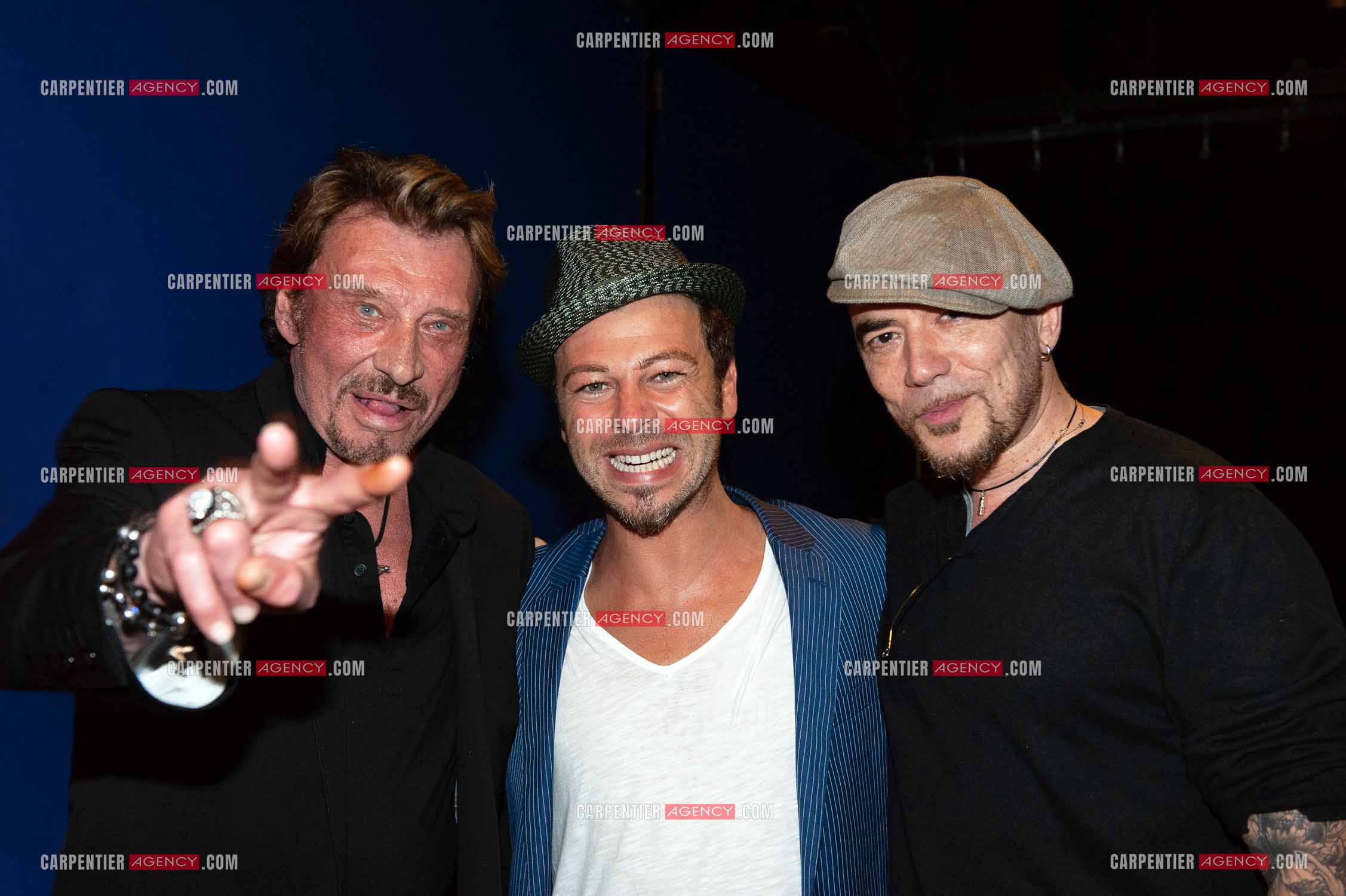 Les chanteurs Johnny Hallyday, Christophe Maé et Pascal Obispo.     ( Exclusif )