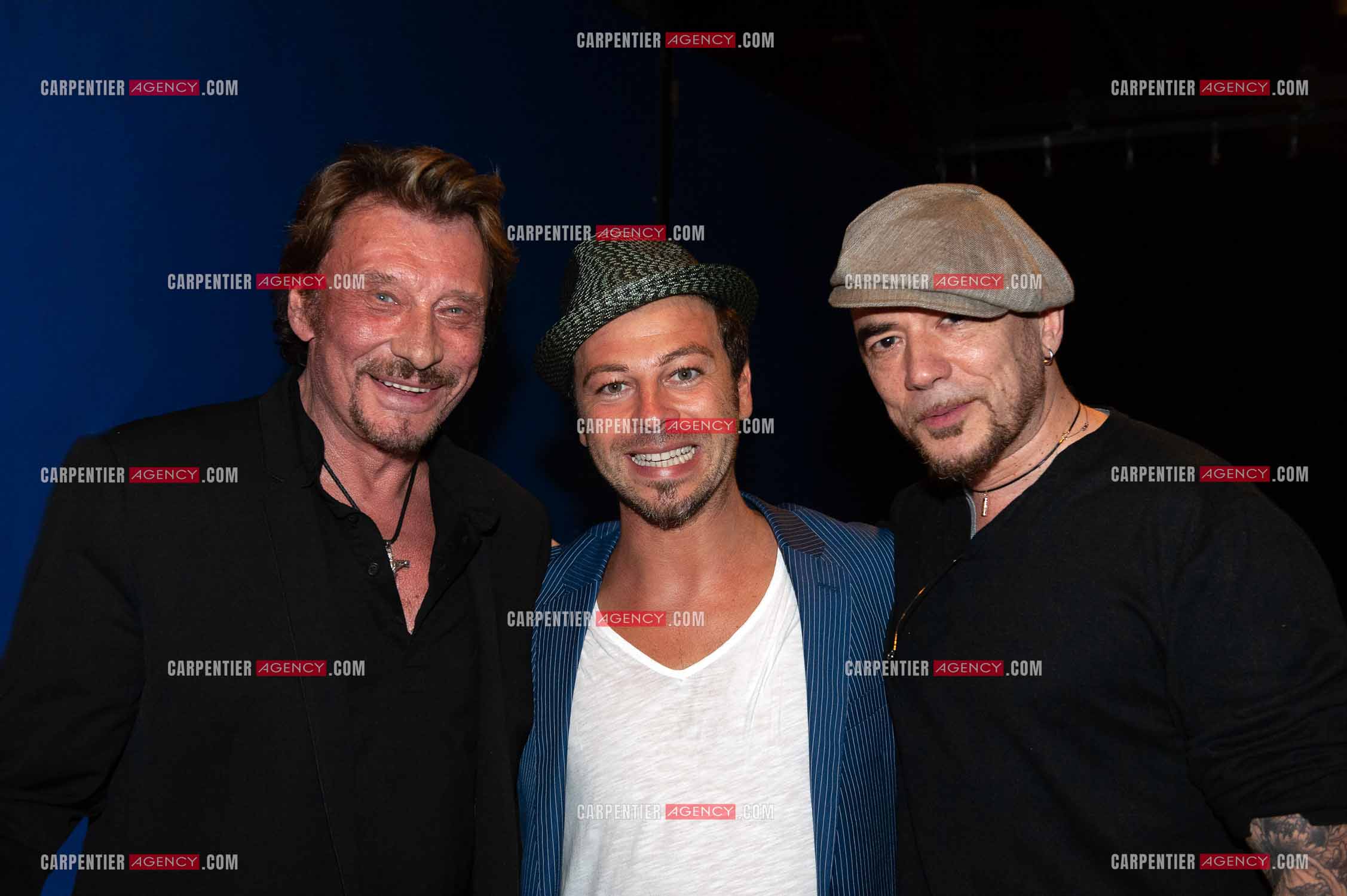 Les chanteurs Johnny Hallyday, Christophe Maé et Pascal Obispo.     ( Exclusif )