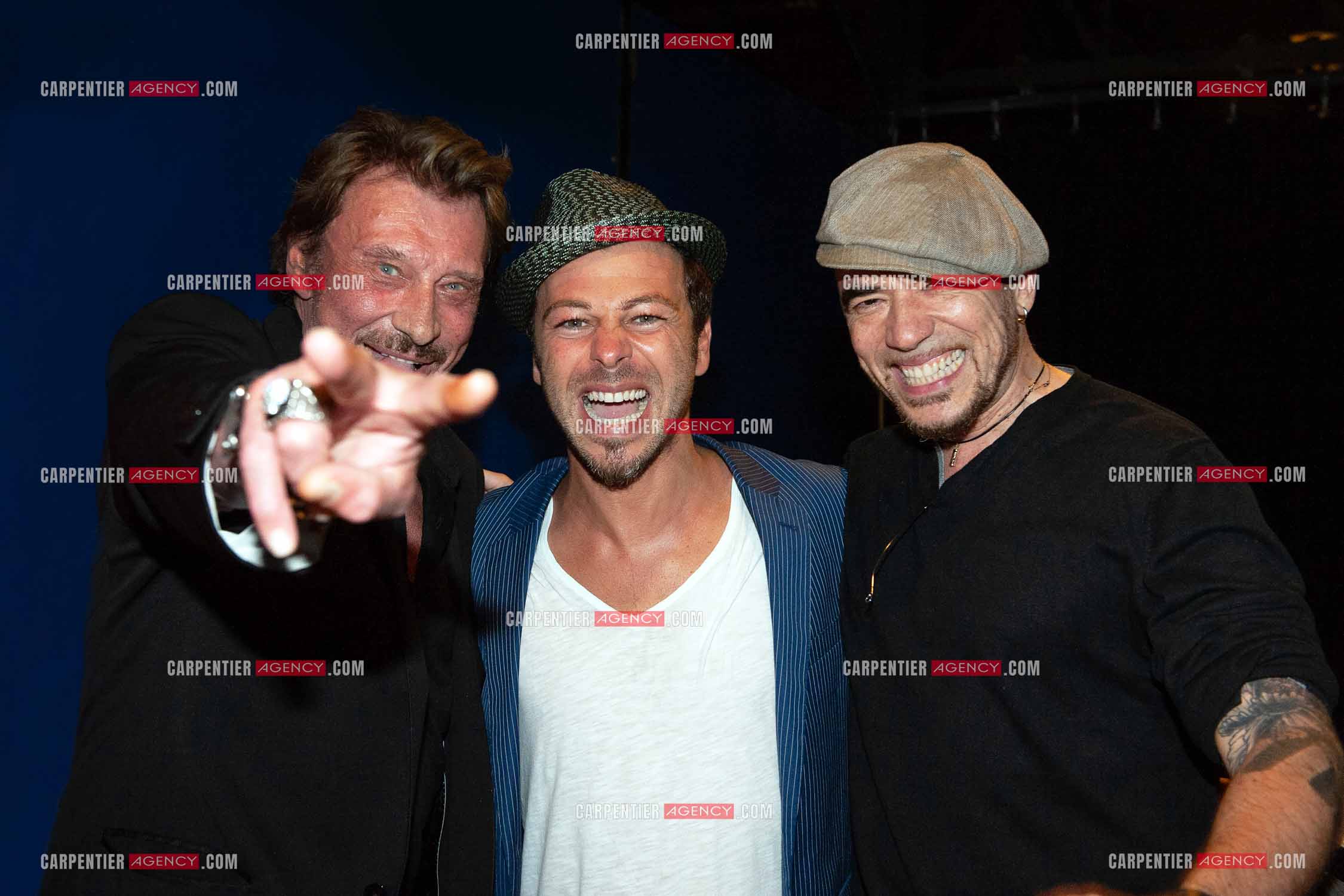 Les chanteurs Johnny Hallyday, Christophe Maé et Pascal Obispo.     ( Exclusif )