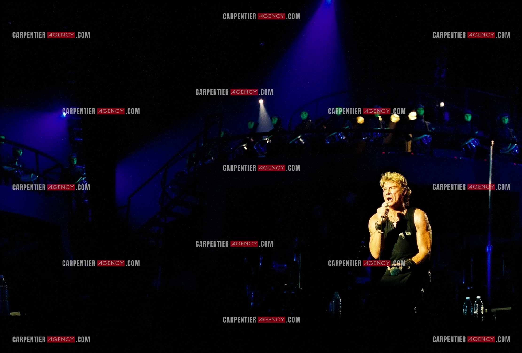 Le chanteur Johnny Hallyday en concert au Palais omnisports de Paris-Bercy du 14 septembre au 4 octobre 1992.        ( Exclusif )