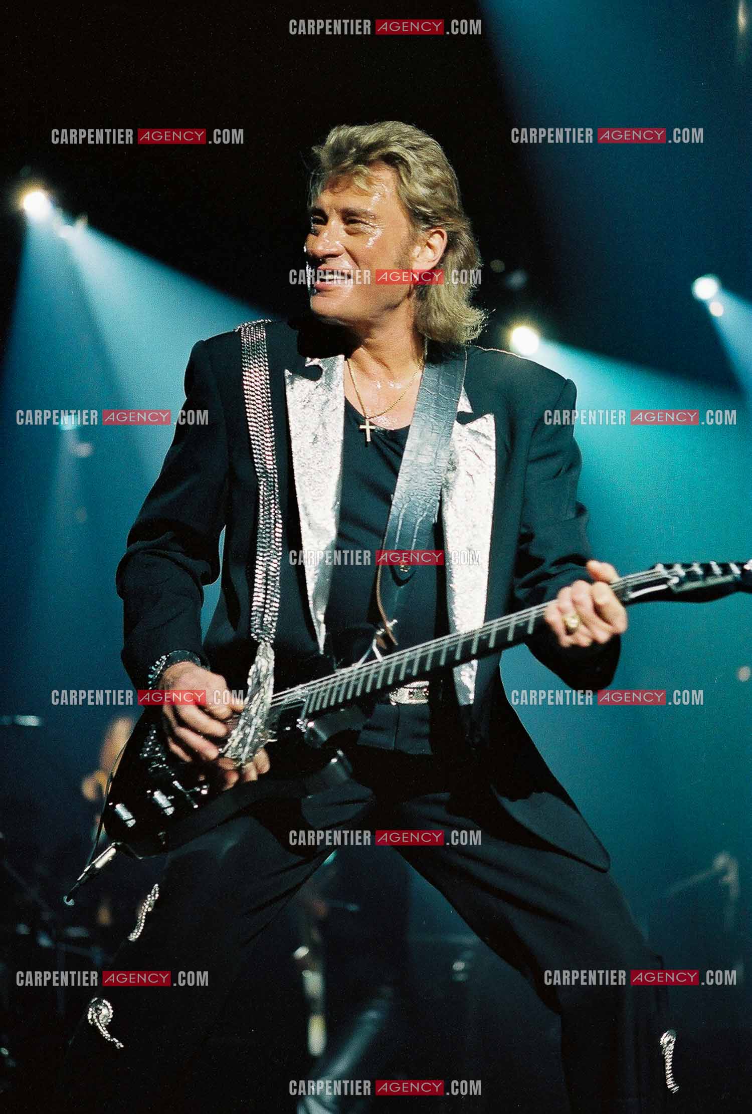Le chanteur Johnny Hallyday en concert au Palais omnisports de Paris-Bercy du 14 septembre au 4 octobre 1992.        ( Exclusif )