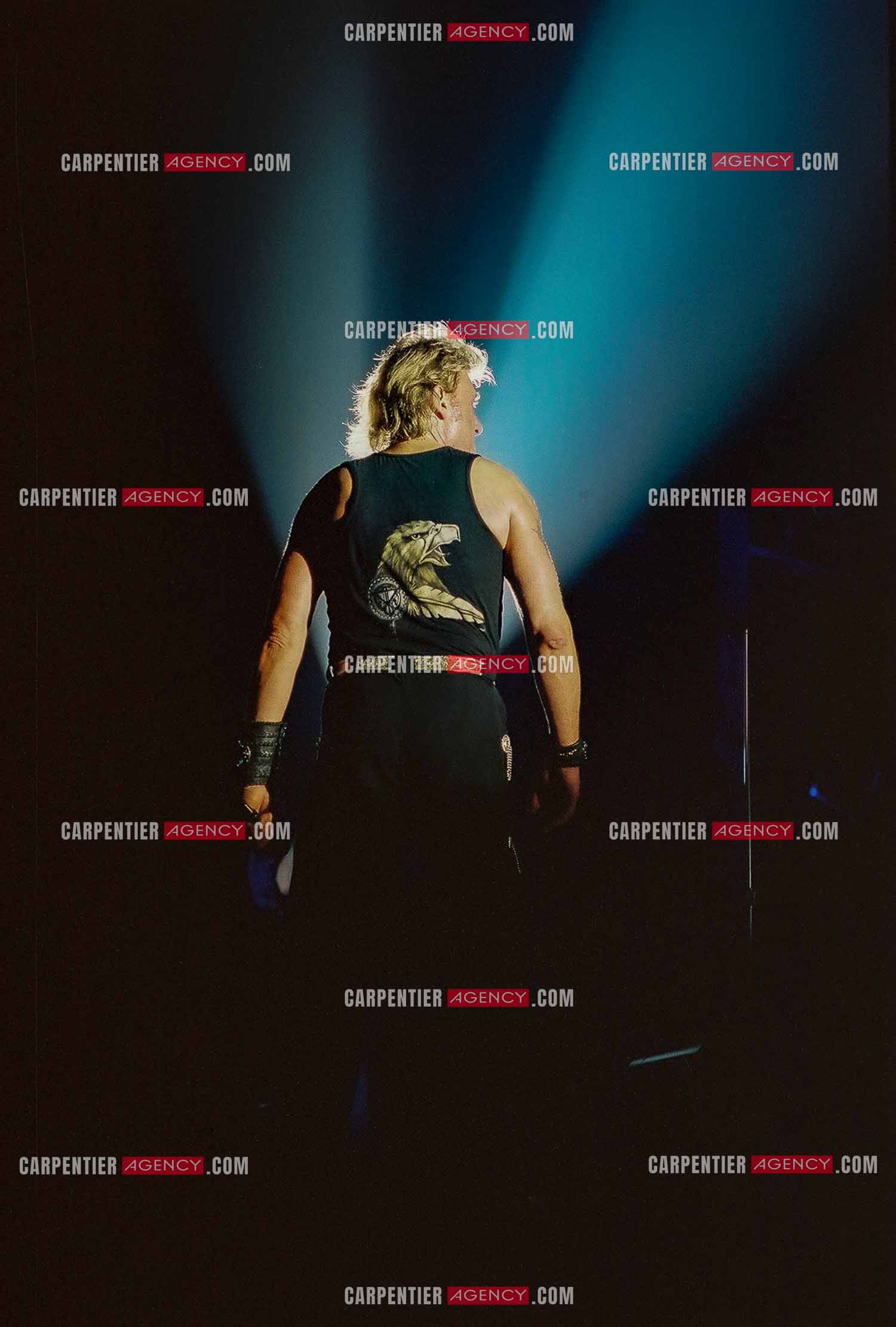 Le chanteur Johnny Hallyday en concert au Palais omnisports de Paris-Bercy du 14 septembre au 4 octobre 1992.        ( Exclusif )
