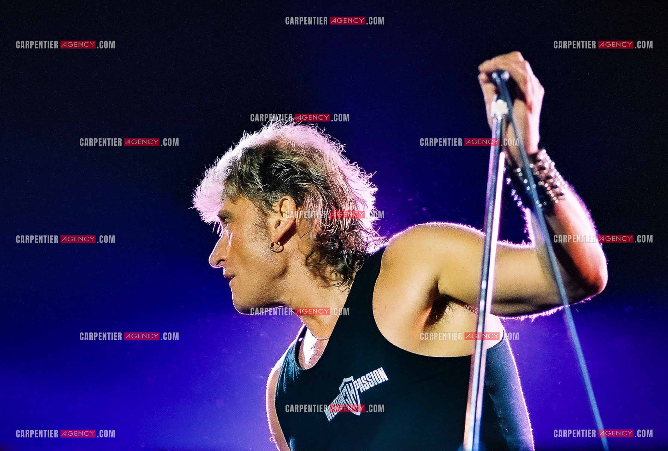 Le chanteur Johnny Hallyday en concert au Palais omnisports de Paris-Bercy du 14 septembre au 4 octobre 1992.        ( Exclusif )