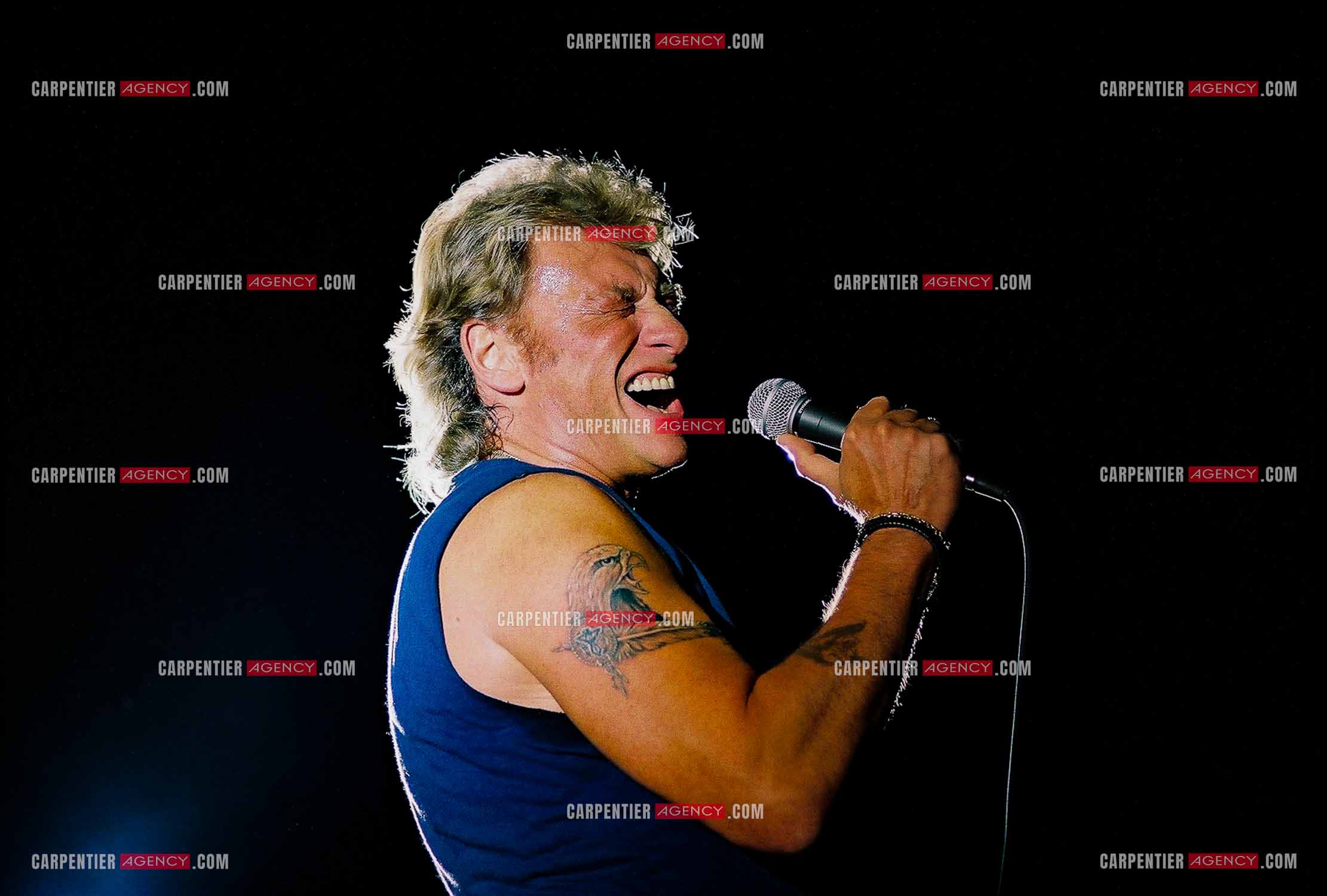 Le chanteur Johnny Hallyday en concert au Palais omnisports de Paris-Bercy du 14 septembre au 4 octobre 1992. Dernières répétitions avant le jour J.      ( Exclusif )