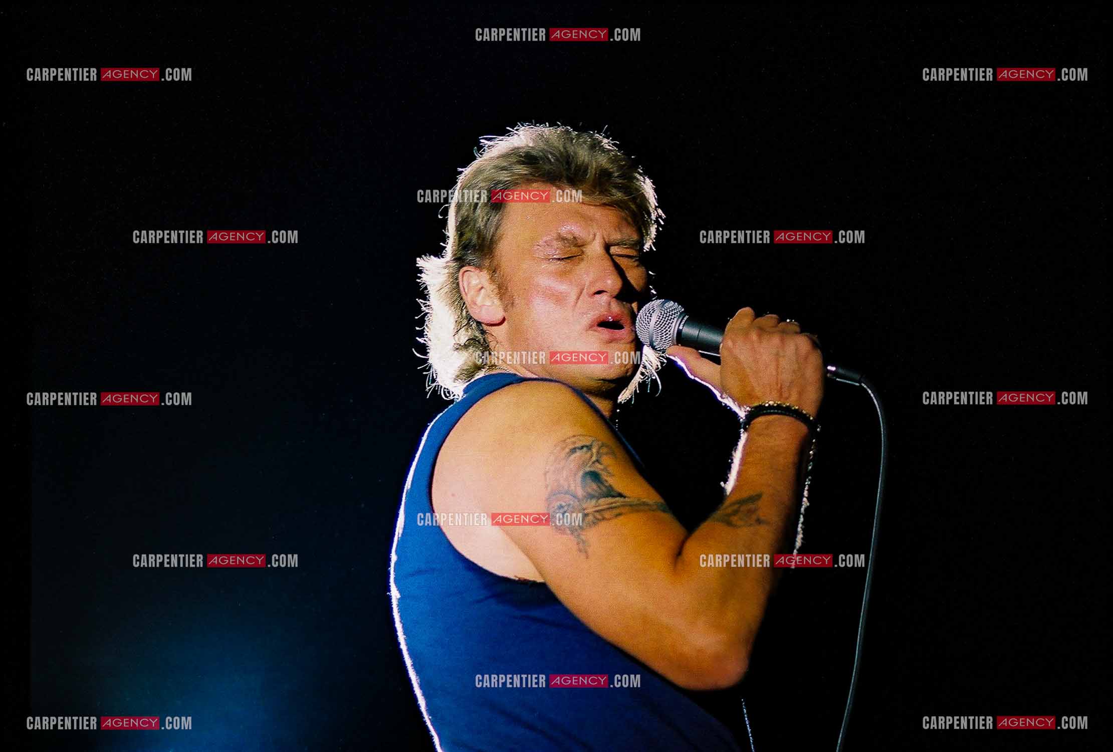 Le chanteur Johnny Hallyday en concert au Palais omnisports de Paris-Bercy du 14 septembre au 4 octobre 1992. Dernières répétitions avant le jour J.      ( Exclusif )