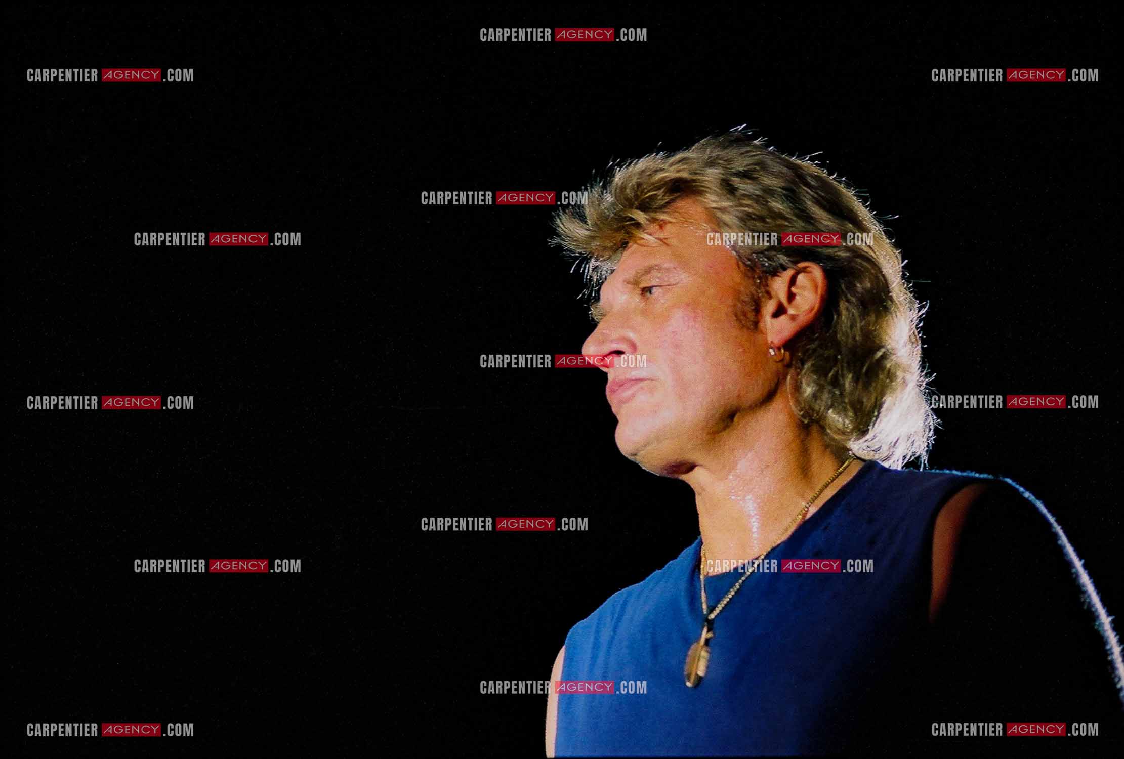 Le chanteur Johnny Hallyday en concert au Palais omnisports de Paris-Bercy du 14 septembre au 4 octobre 1992. Dernières répétitions avant le jour J.      ( Exclusif )