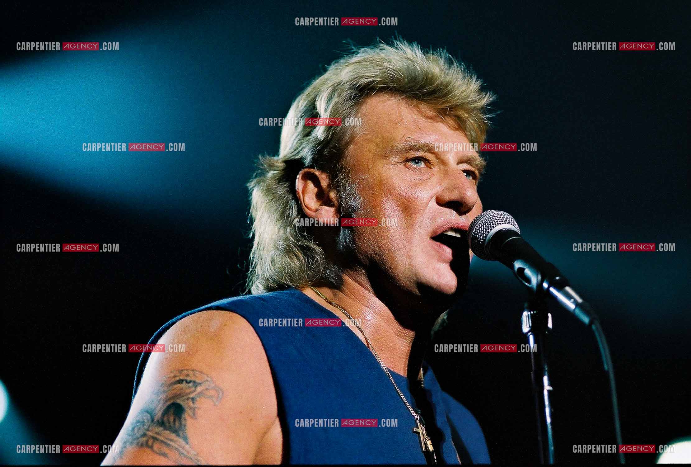 Le chanteur Johnny Hallyday en concert au Palais omnisports de Paris-Bercy du 14 septembre au 4 octobre 1992. Dernières répétitions avant le jour J.      ( Exclusif )