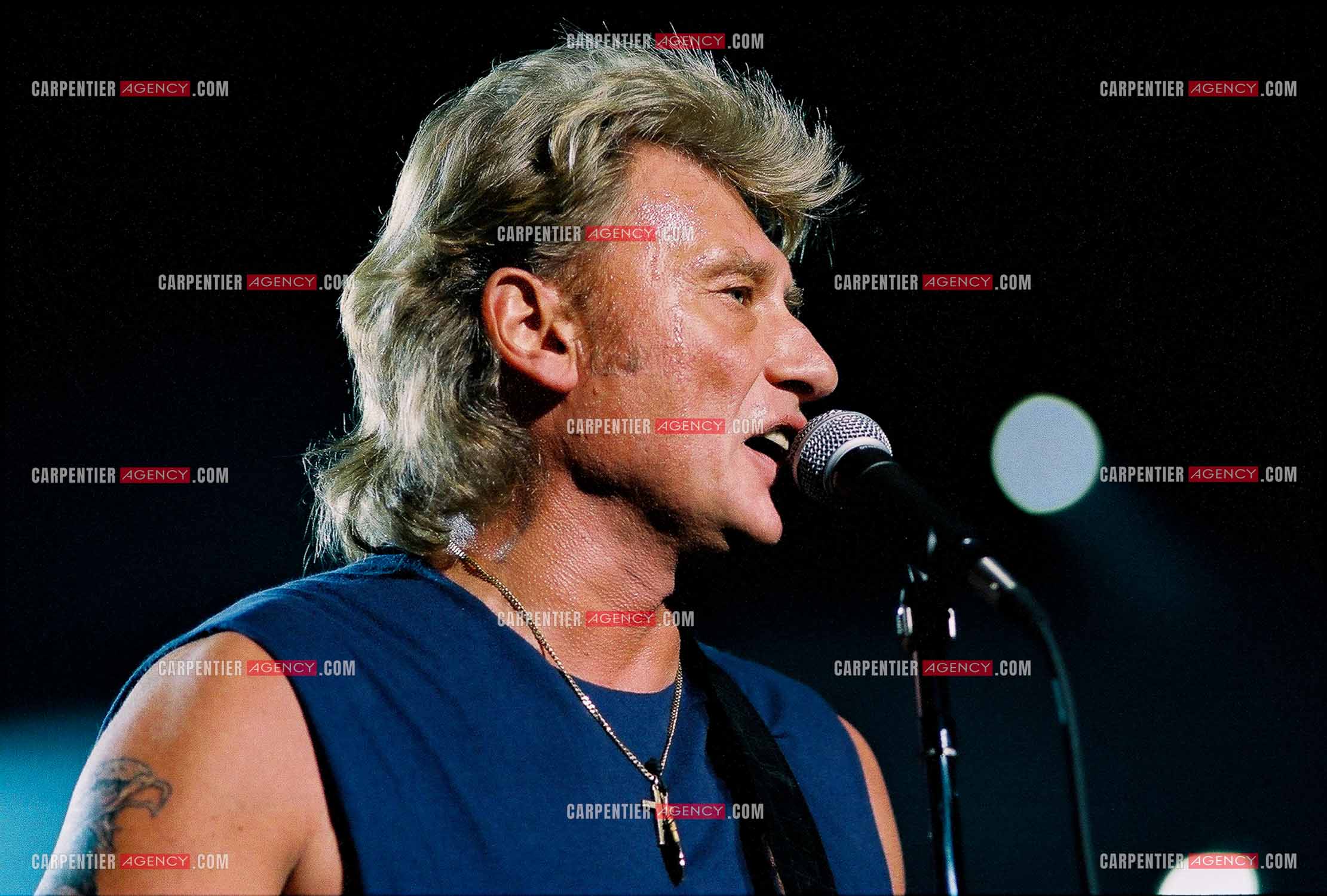 Le chanteur Johnny Hallyday en concert au Palais omnisports de Paris-Bercy du 14 septembre au 4 octobre 1992. Dernières répétitions avant le jour J.      ( Exclusif )