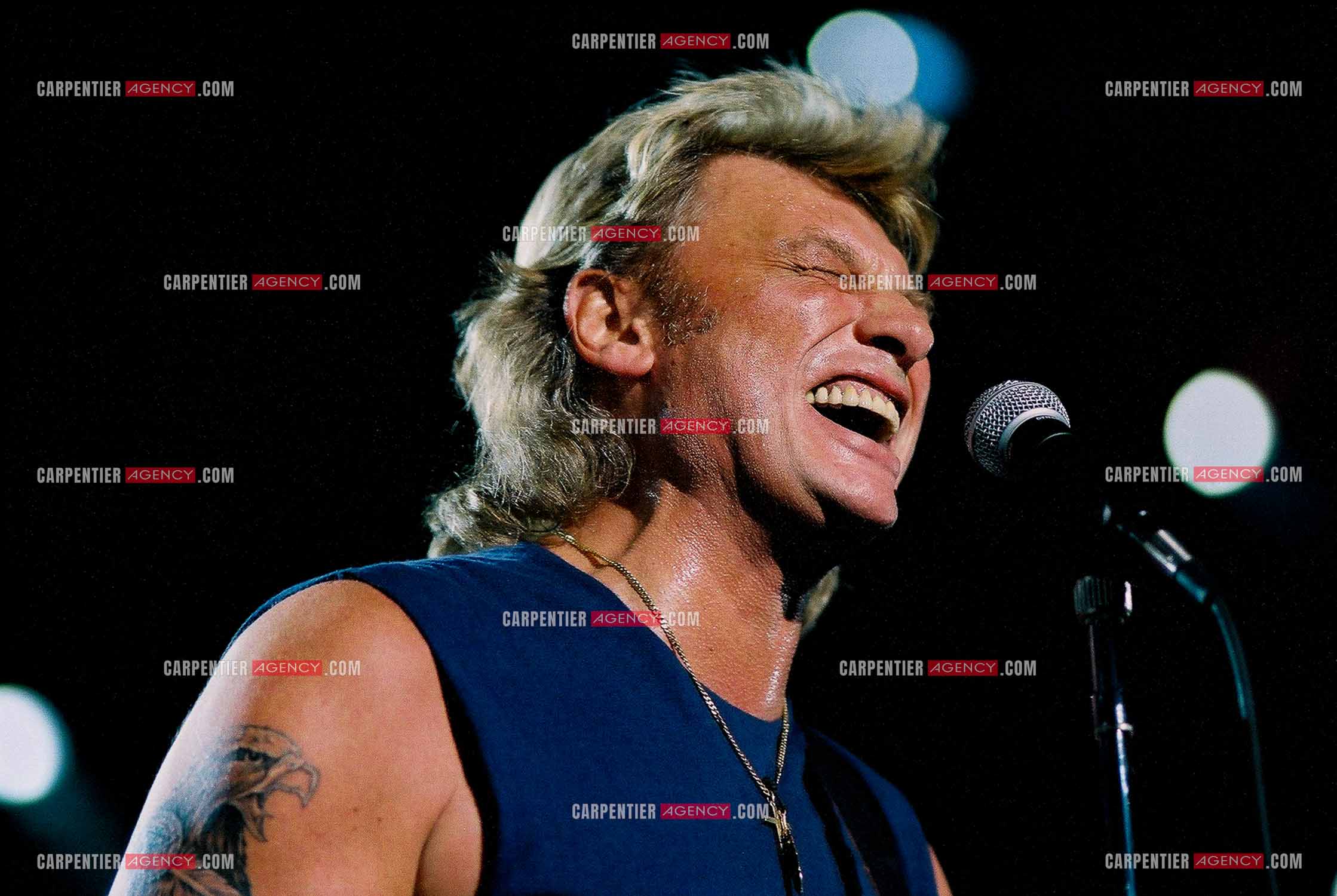 Le chanteur Johnny Hallyday en concert au Palais omnisports de Paris-Bercy du 14 septembre au 4 octobre 1992. Dernières répétitions avant le jour J.      ( Exclusif )