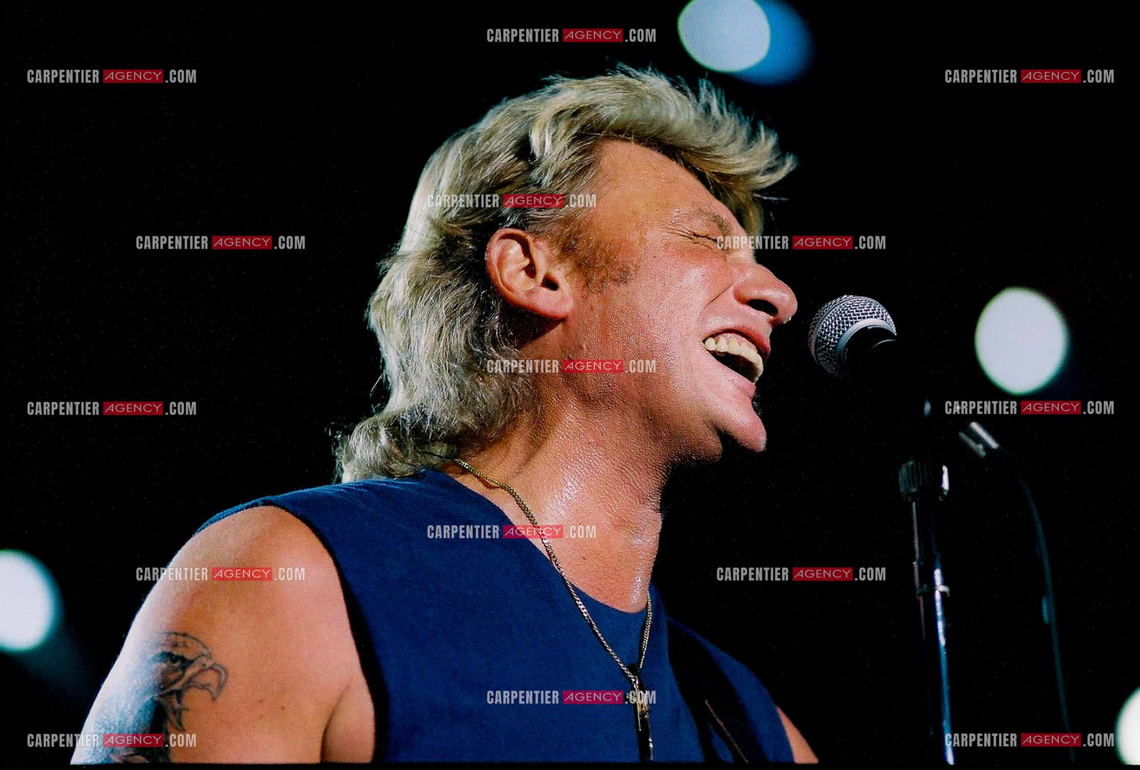 Le chanteur Johnny Hallyday en concert au Palais omnisports de Paris-Bercy du 14 septembre au 4 octobre 1992. Dernières répétitions avant le jour J.      ( Exclusif )
