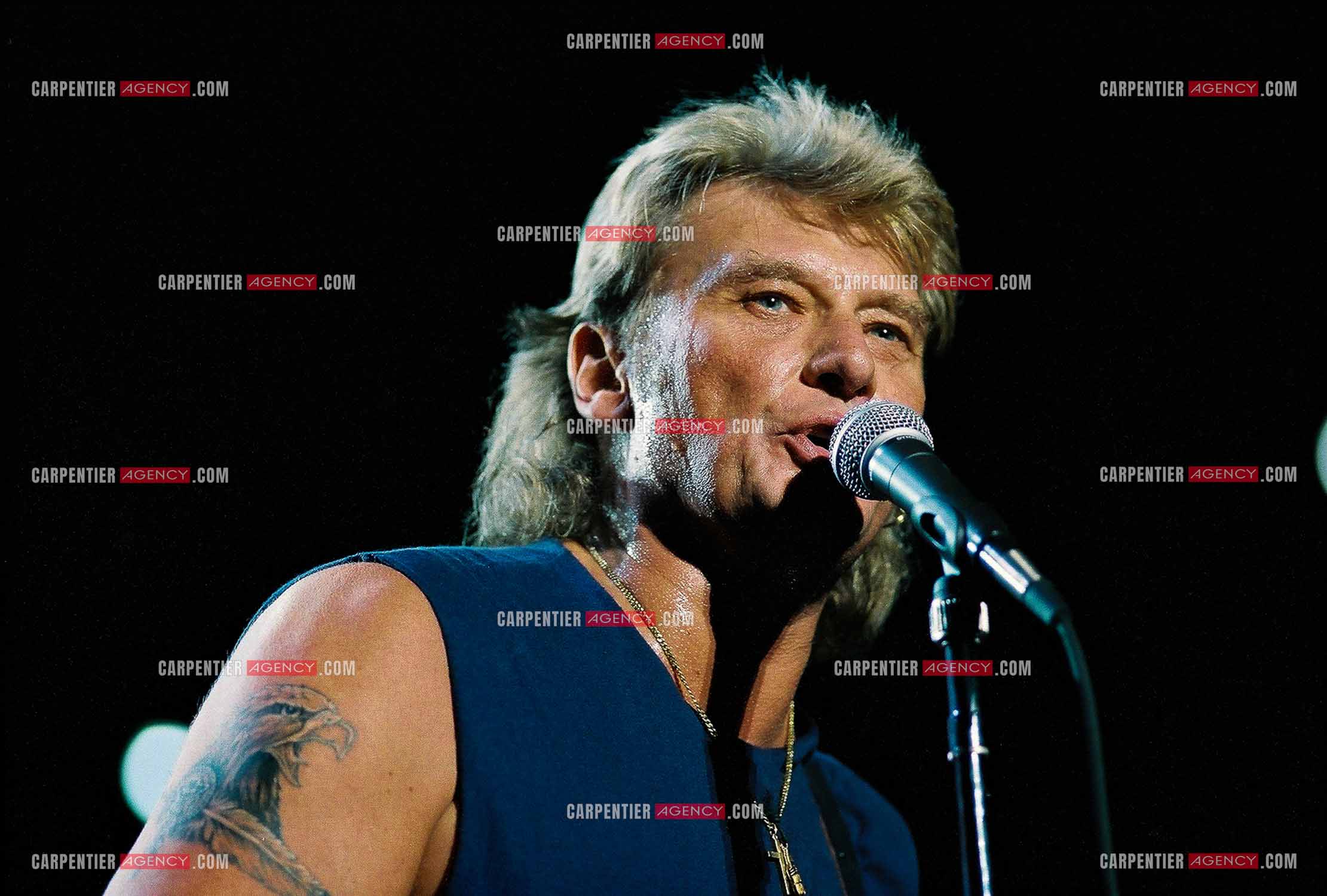 Le chanteur Johnny Hallyday en concert au Palais omnisports de Paris-Bercy du 14 septembre au 4 octobre 1992. Dernières répétitions avant le jour J.      ( Exclusif )