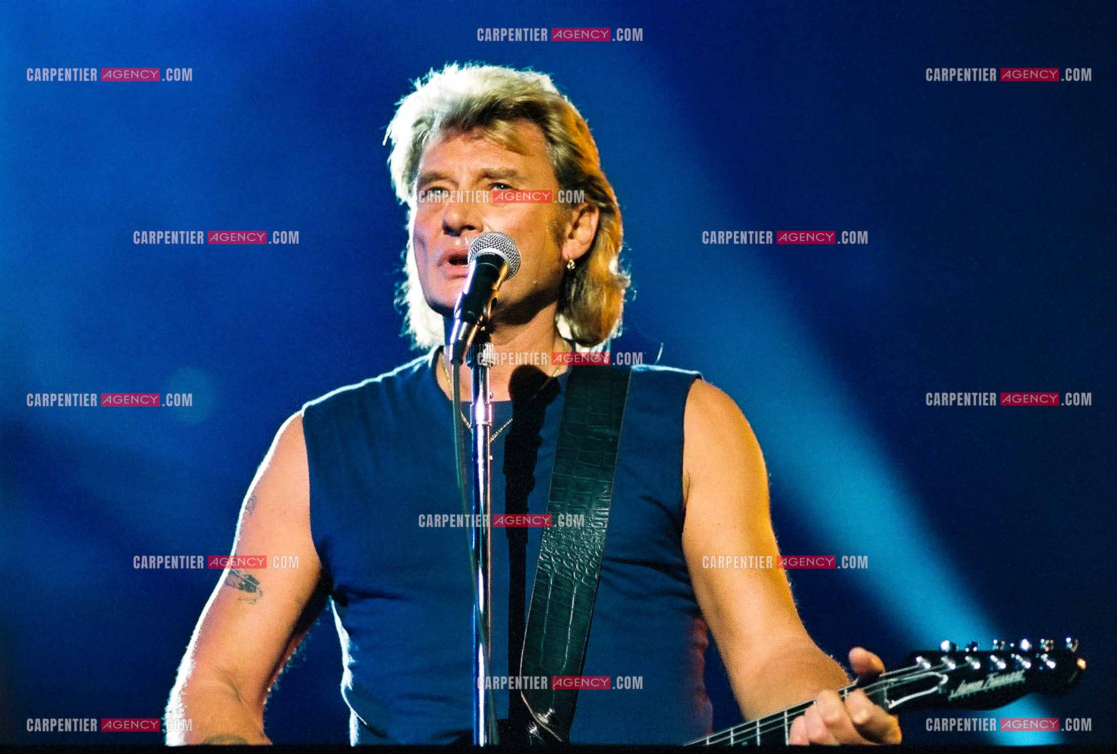 Le chanteur Johnny Hallyday en concert au Palais omnisports de Paris-Bercy du 14 septembre au 4 octobre 1992. Dernières répétitions avant le jour J.      ( Exclusif )