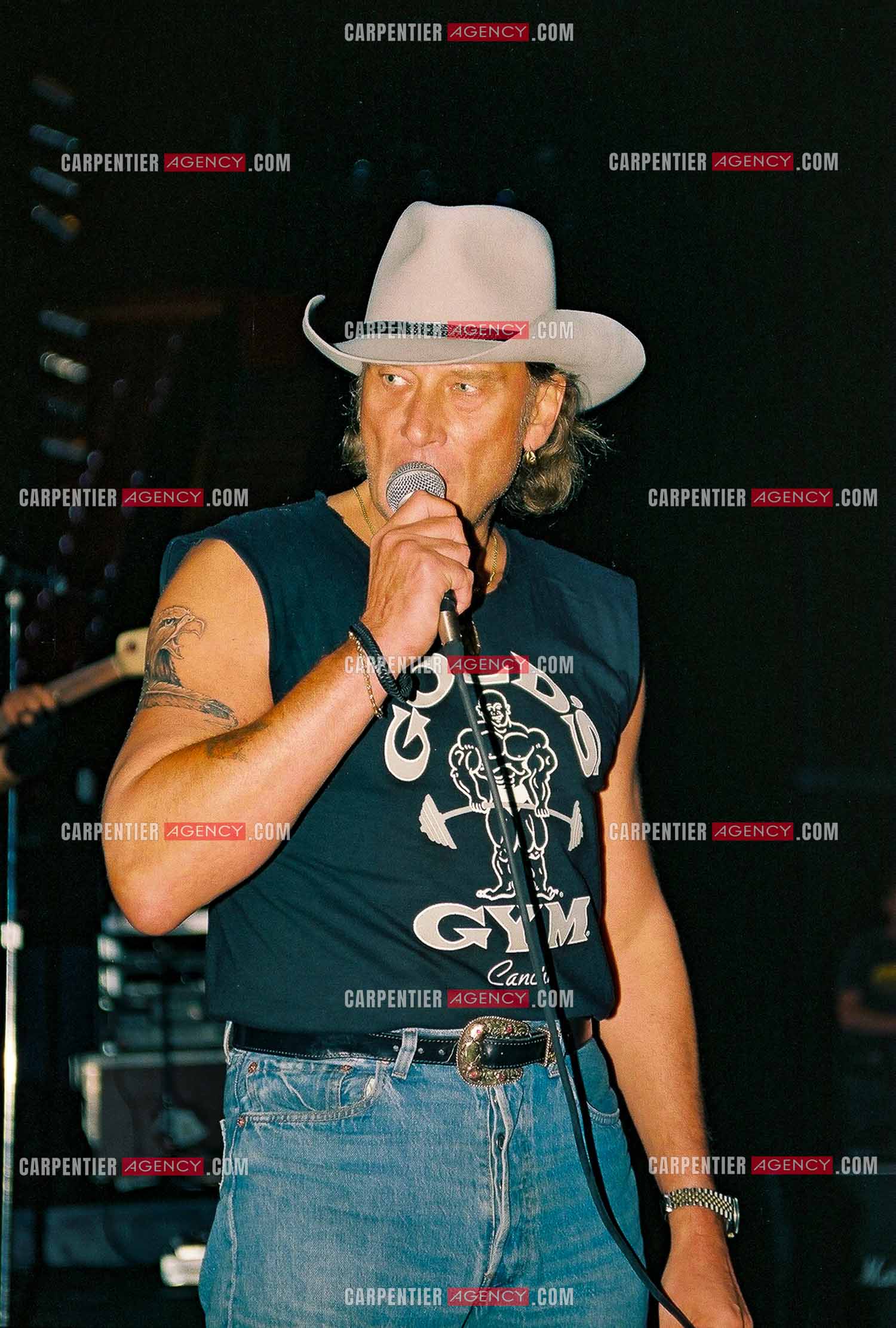 Le chanteur Johnny Hallyday en concert au Palais omnisports de Paris-Bercy du 14 septembre au 4 octobre 1992. Dernières répétitions avant le jour J.      ( Exclusif )