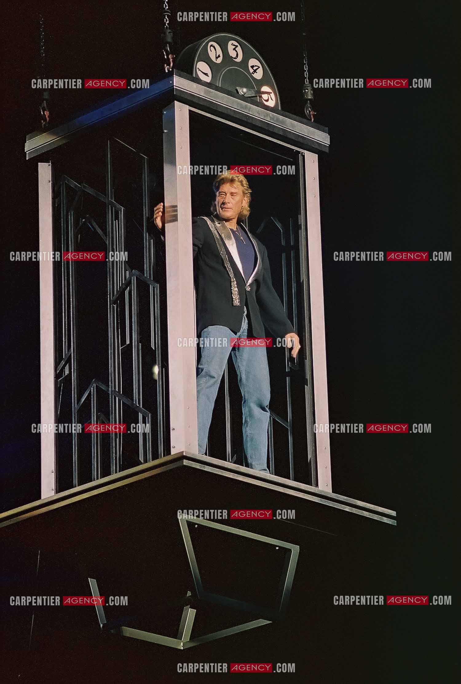 Le chanteur Johnny Hallyday en concert au Palais omnisports de Paris-Bercy du 14 septembre au 4 octobre 1992. Dernières répétitions avant le jour J.      ( Exclusif )