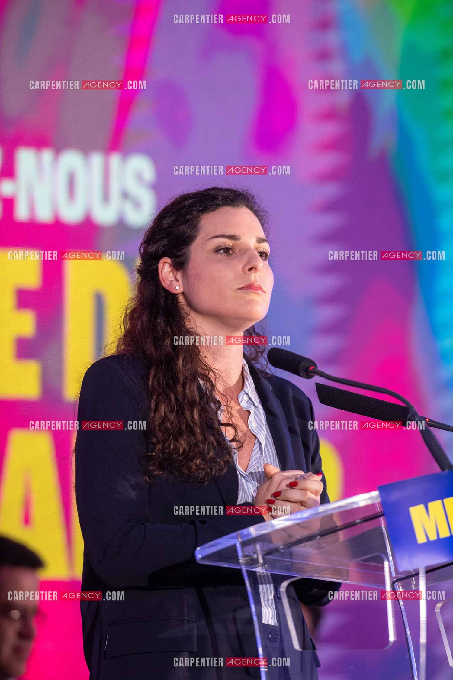 Meeting de l’Union populaire à Marseille le 23 mai 2024. La députée européenne française Marina Mesure.