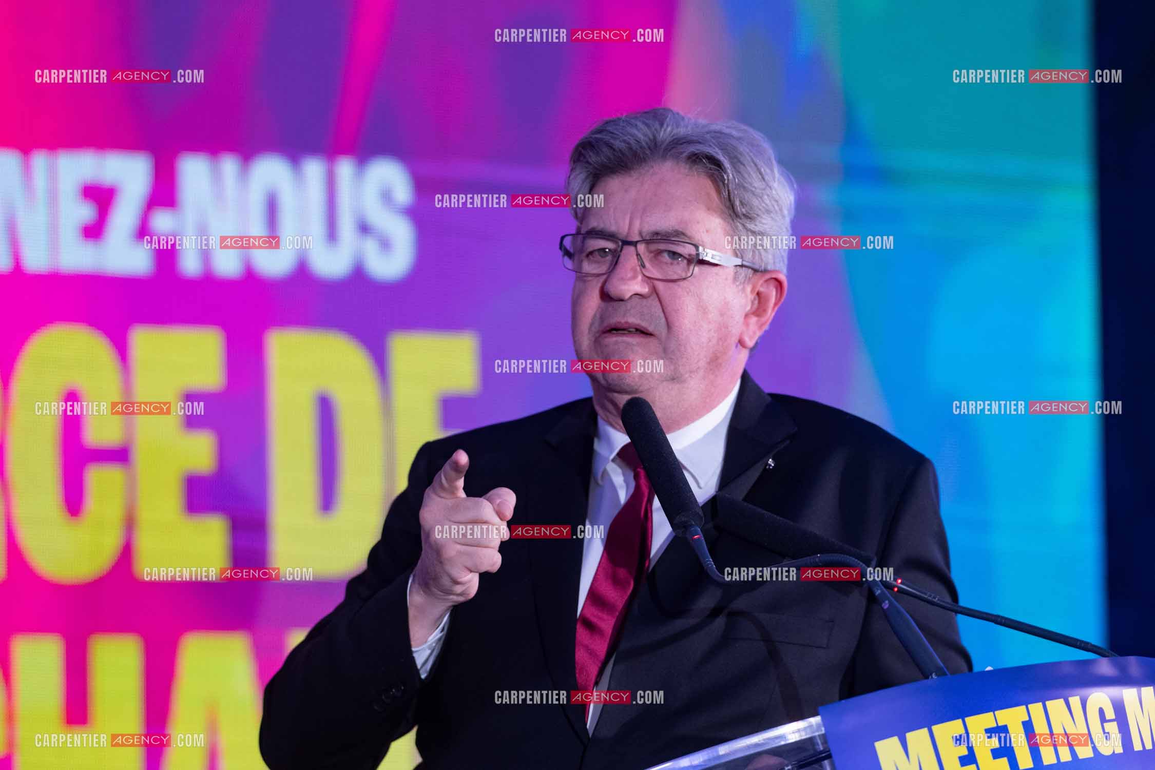 Meeting de l’Union populaire à Marseille le 23 mai 2024. Le député français Jean-Luc Mélenchon.