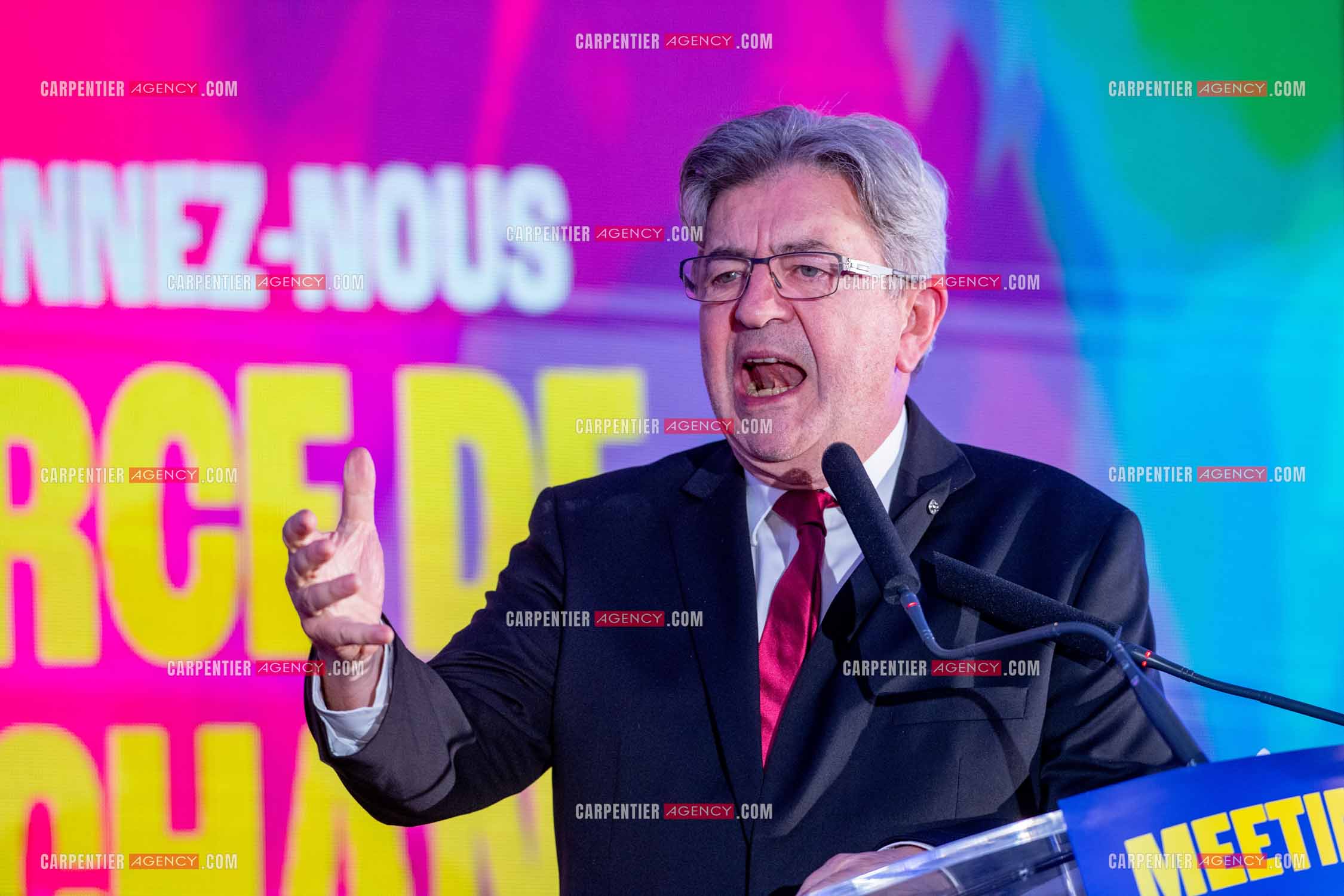 Meeting de l’Union populaire à Marseille le 23 mai 2024. Le député français Jean-Luc Mélenchon.