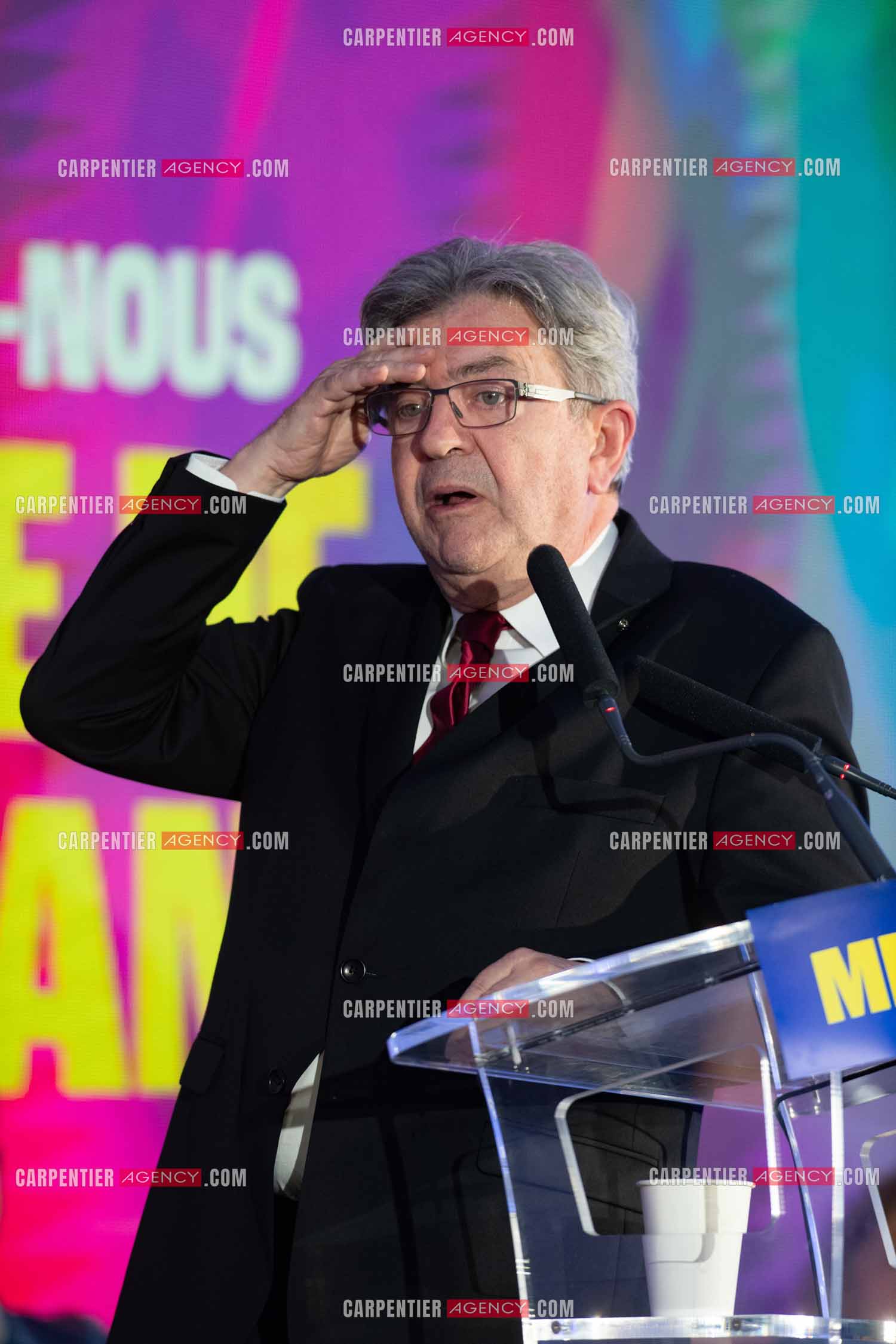 Meeting de l’Union populaire à Marseille le 23 mai 2024. Le député français Jean-Luc Mélenchon.