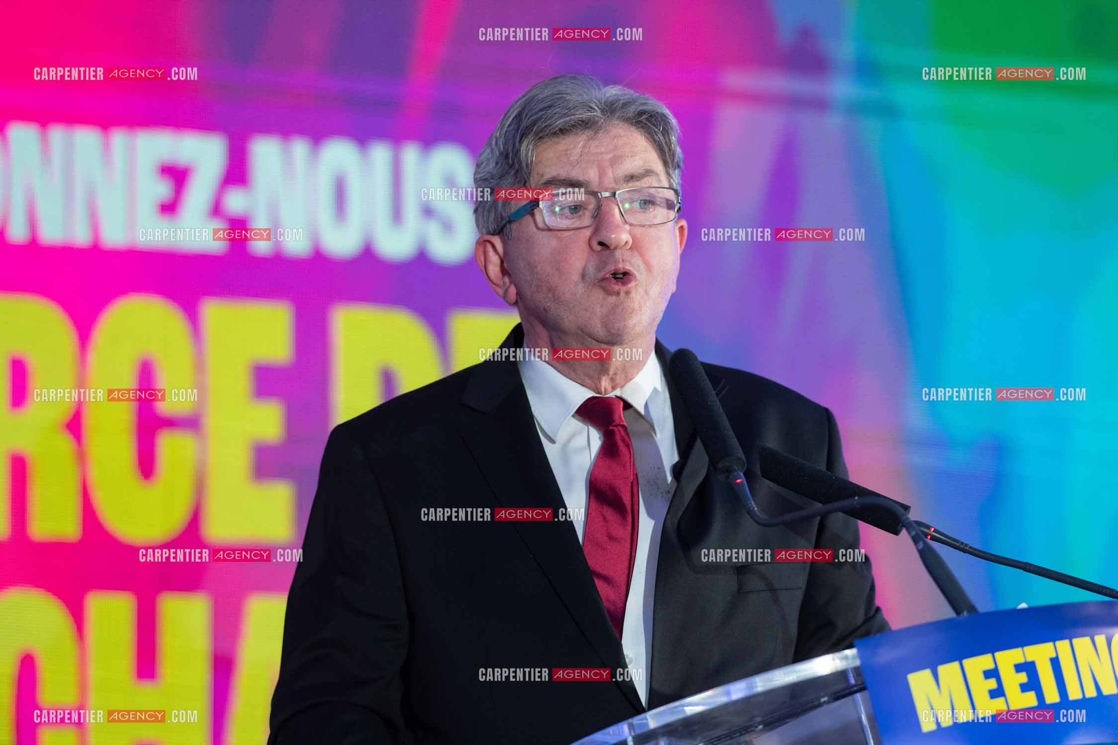 Meeting de l’Union populaire à Marseille le 23 mai 2024. Le député français Jean-Luc Mélenchon.