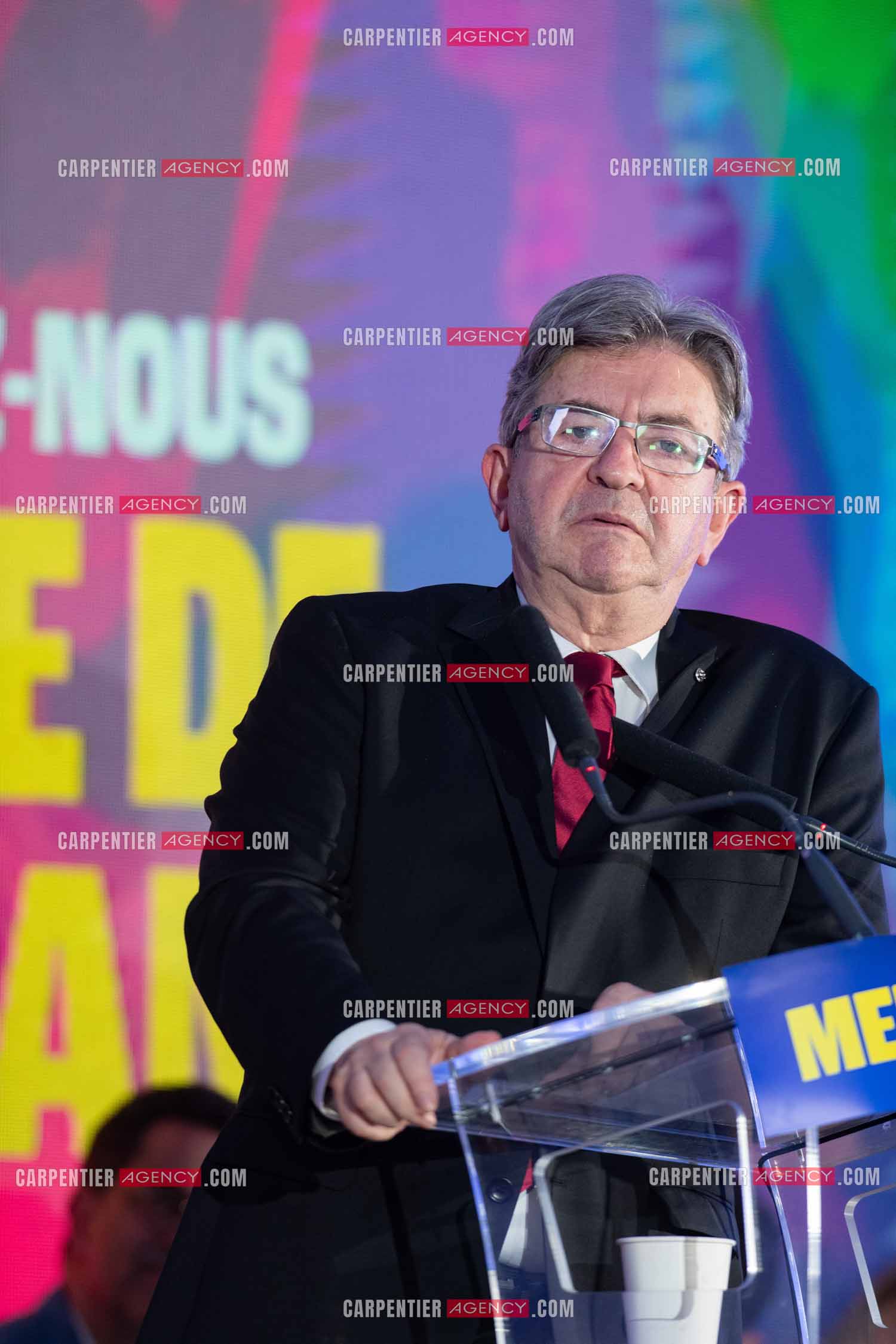 Meeting de l’Union populaire à Marseille le 23 mai 2024. Le député français Jean-Luc Mélenchon.
