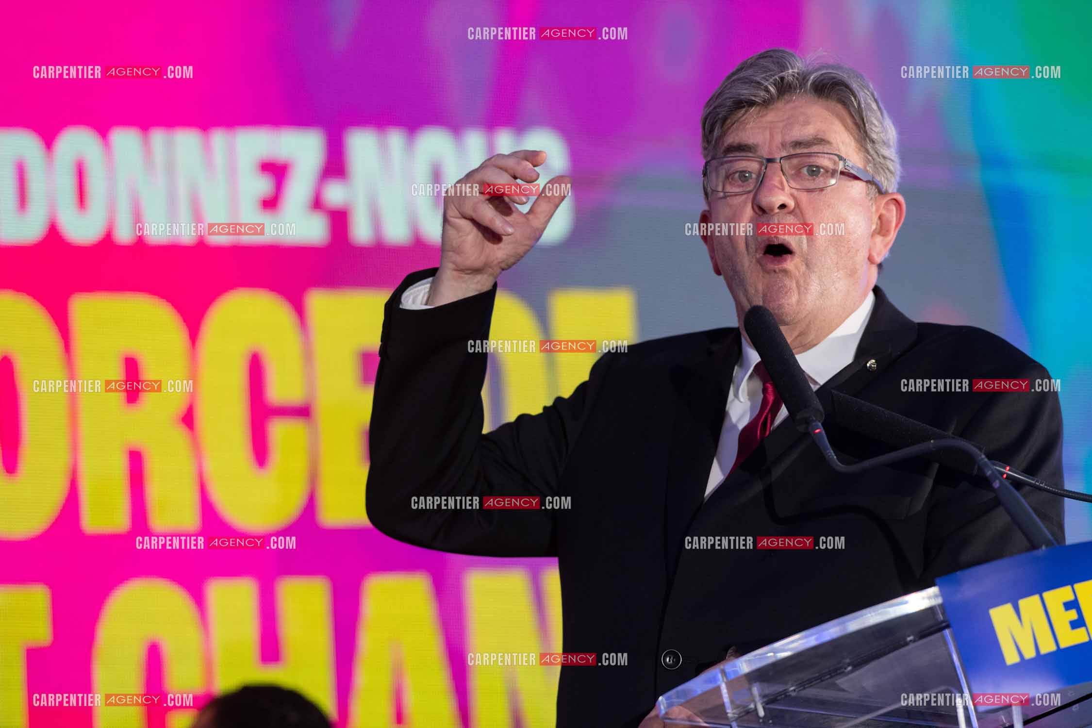 Meeting de l’Union populaire à Marseille le 23 mai 2024. Le député français Jean-Luc Mélenchon.