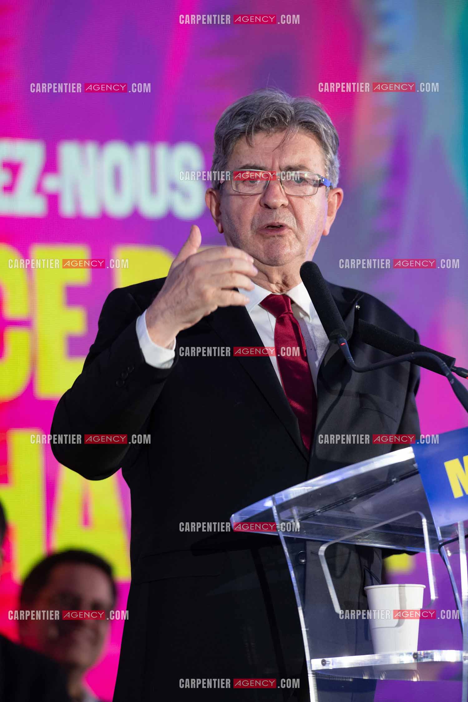 Meeting de l’Union populaire à Marseille le 23 mai 2024. Le député français Jean-Luc Mélenchon.