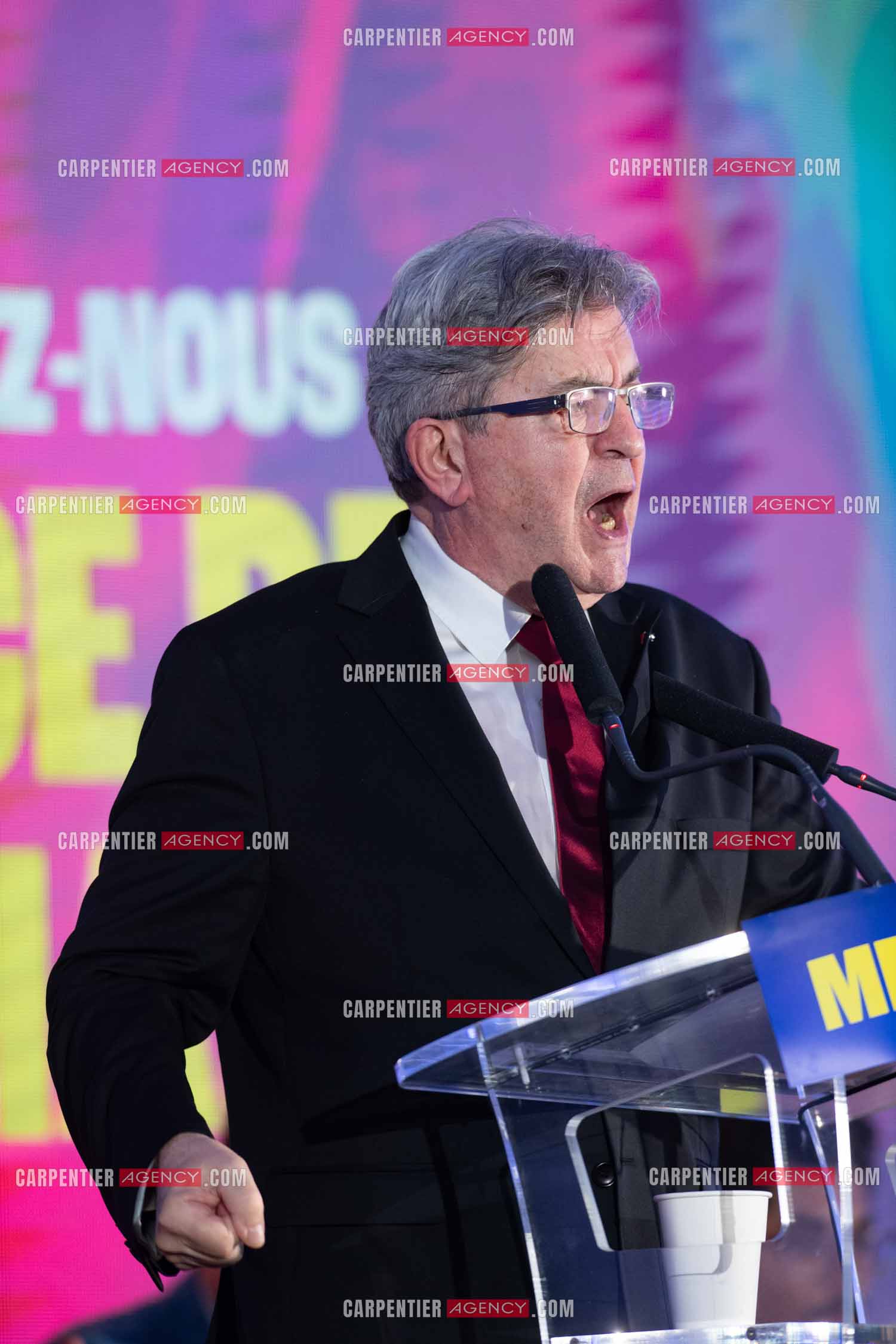 Meeting de l’Union populaire à Marseille le 23 mai 2024. Le député français Jean-Luc Mélenchon.