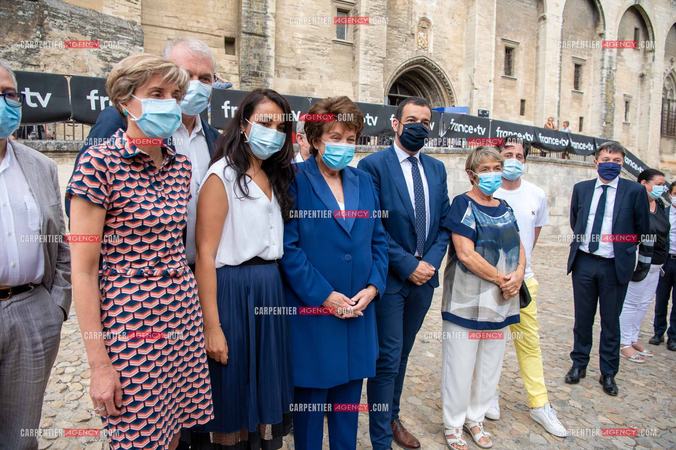 Roselyne Bachelot-Narquin, ministre de la Culture en déplacement a Avignon pour une Visite du Palais des Papes et échanges avec les artistes et les directrices et directeurs des théâtres suivi d'un spectacle vivant de clôture du festival Le souffle d’Avignon.