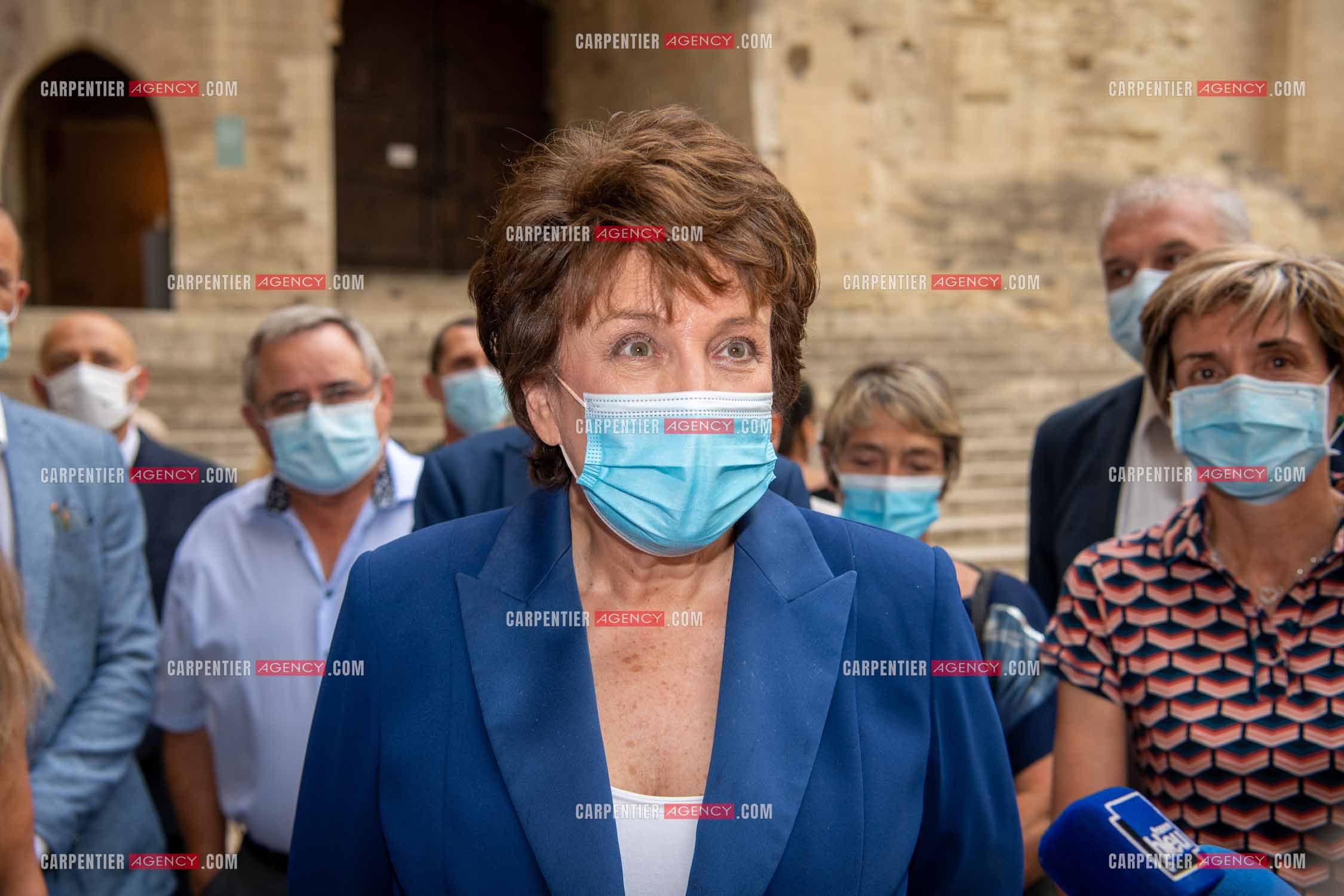 Roselyne Bachelot-Narquin, ministre de la Culture en déplacement a Avignon pour une Visite du Palais des Papes et échanges avec les artistes et les directrices et directeurs des théâtres suivi d'un spectacle vivant de clôture du festival Le souffle d’Avignon.