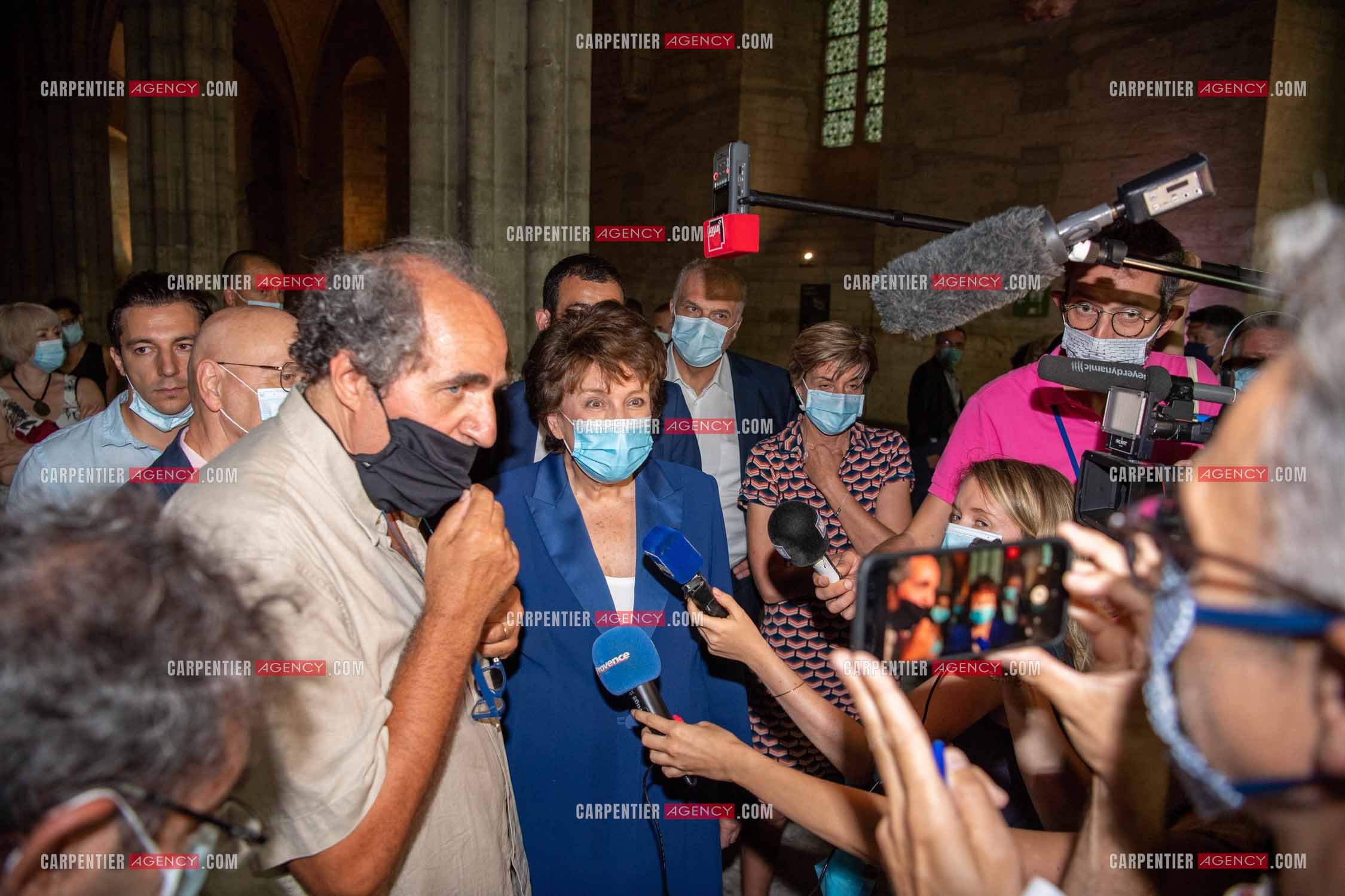 Roselyne Bachelot-Narquin, ministre de la Culture en déplacement a Avignon pour une Visite du Palais des Papes et échanges avec les artistes et les directrices et directeurs des théâtres suivi d'un spectacle vivant de clôture du festival Le souffle d’Avignon.