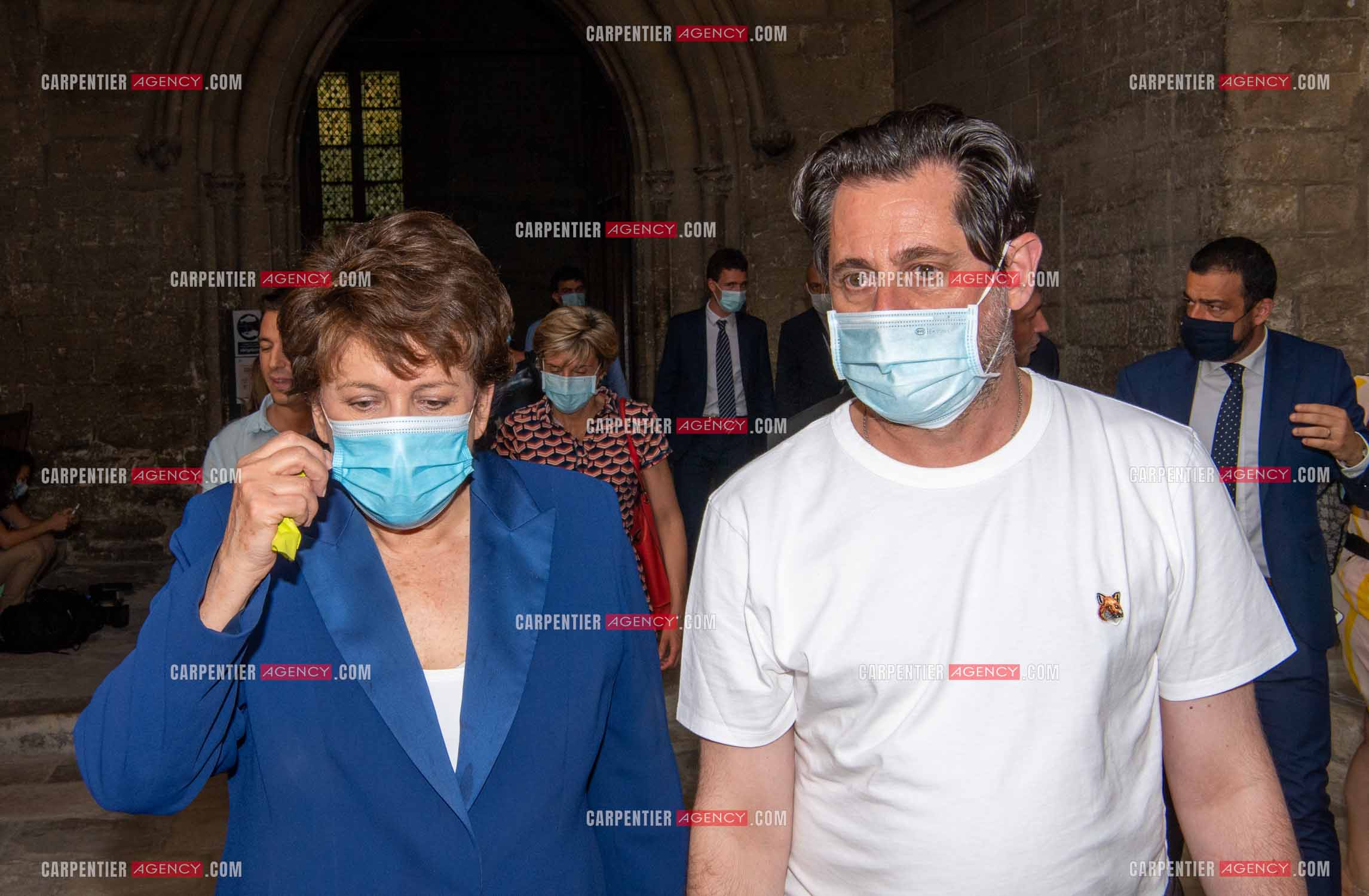 Roselyne Bachelot-Narquin, ministre de la Culture en déplacement a Avignon pour une Visite du Palais des Papes et échanges avec les artistes et les directrices et directeurs des théâtres suivi d'un spectacle vivant de clôture du festival Le souffle d’Avignon.