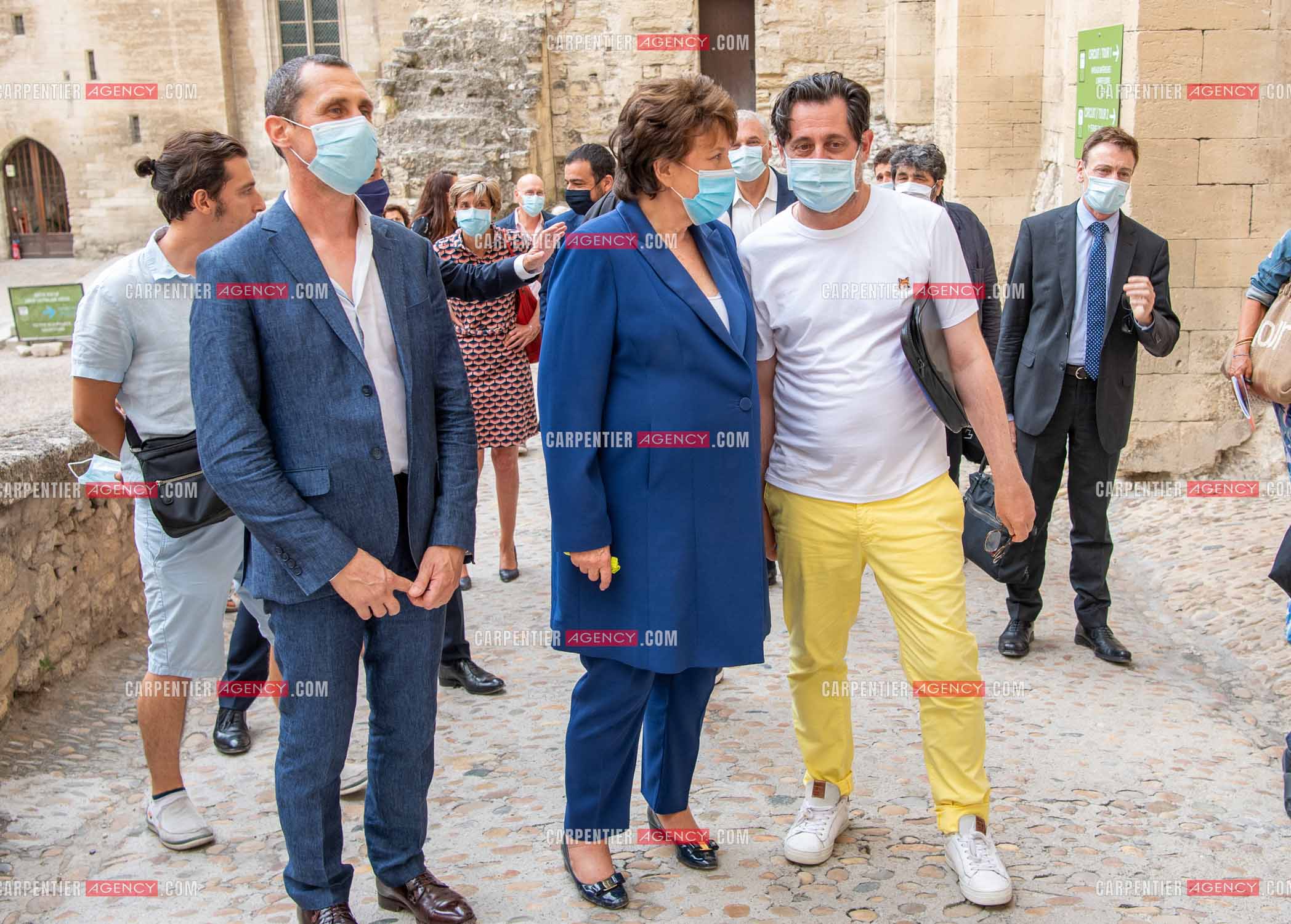 Roselyne Bachelot-Narquin, ministre de la Culture en déplacement a Avignon pour une Visite du Palais des Papes et échanges avec les artistes et les directrices et directeurs des théâtres suivi d'un spectacle vivant de clôture du festival Le souffle d’Avignon.