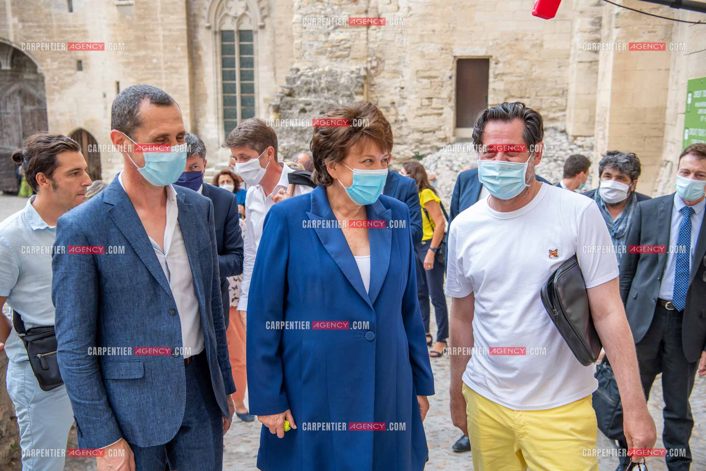 Roselyne Bachelot-Narquin, ministre de la Culture en déplacement a Avignon pour une Visite du Palais des Papes et échanges avec les artistes et les directrices et directeurs des théâtres suivi d'un spectacle vivant de clôture du festival Le souffle d’Avignon.