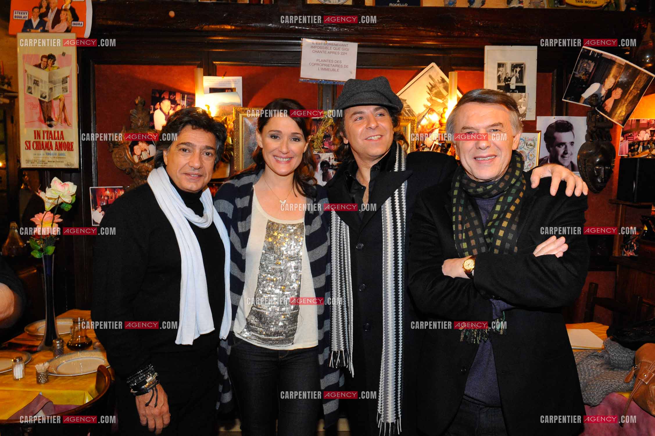 Les trois chanteurs italiens-Belge Roberto Alagna, Frédéric François et Salvatore Adamo  réunis dans l'émission “ CHABADA “. Repas Italien après l'émission en compagnie de Danièla Lumbroso.   ( Exclusif )