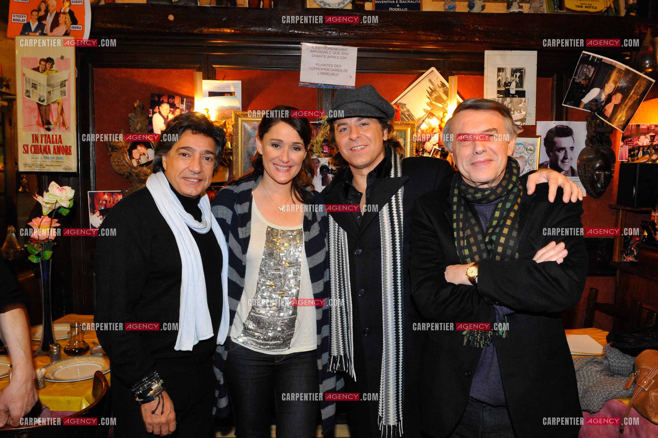 Les trois chanteurs italiens-Belge Roberto Alagna, Frédéric François et Salvatore Adamo  réunis dans l'émission “ CHABADA “. Repas Italien après l'émission en compagnie de Danièla Lumbroso.   ( Exclusif )