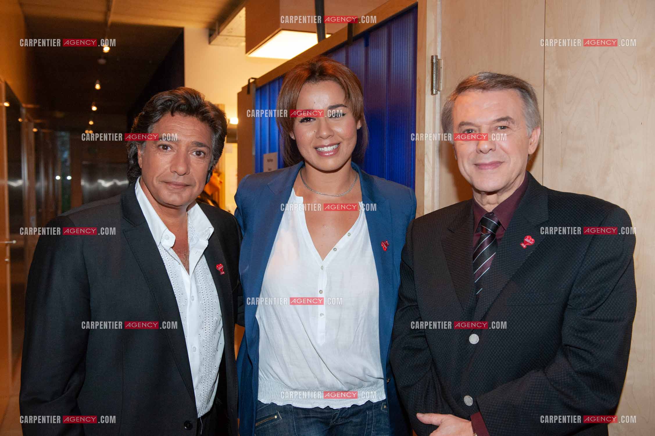 Frédéric François, Chimène Badi et Salvatore Adamo au TéléVie à Bruxelles en 2010.   ( Exclusif )
