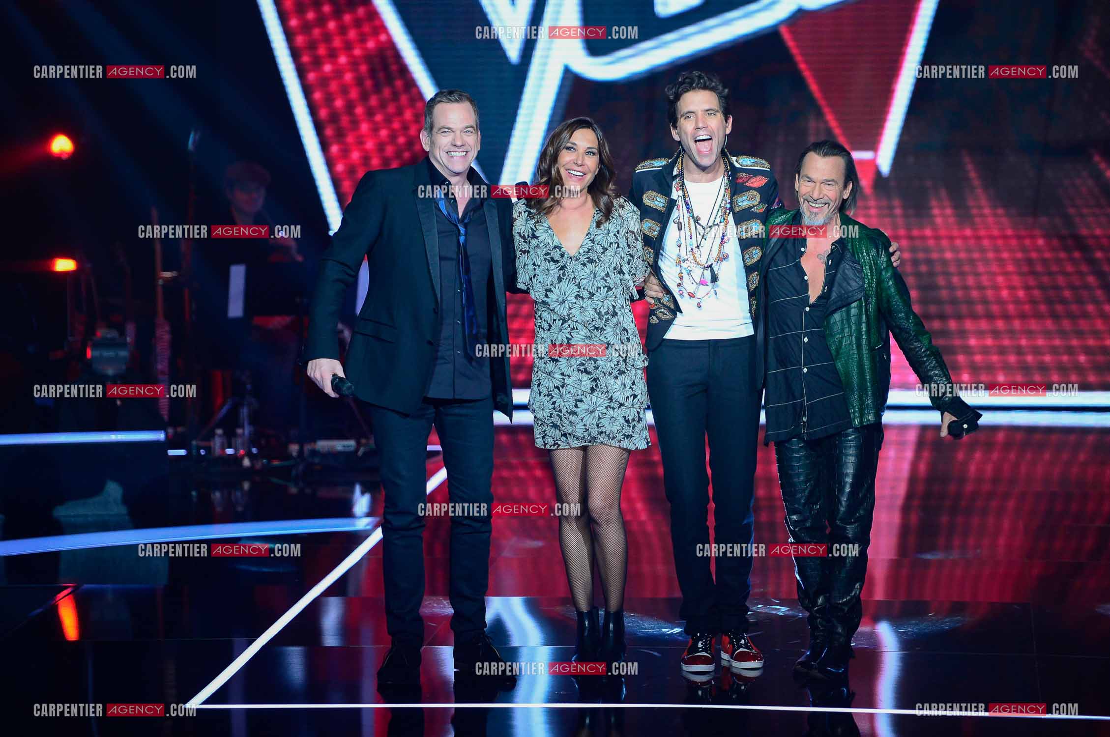 Saison 5 de l'émission The Voice en 2016. Les quatres coachs de cette saison, Garou, Zazie, Mika et Florent Pagny.                     ( Exclusif )