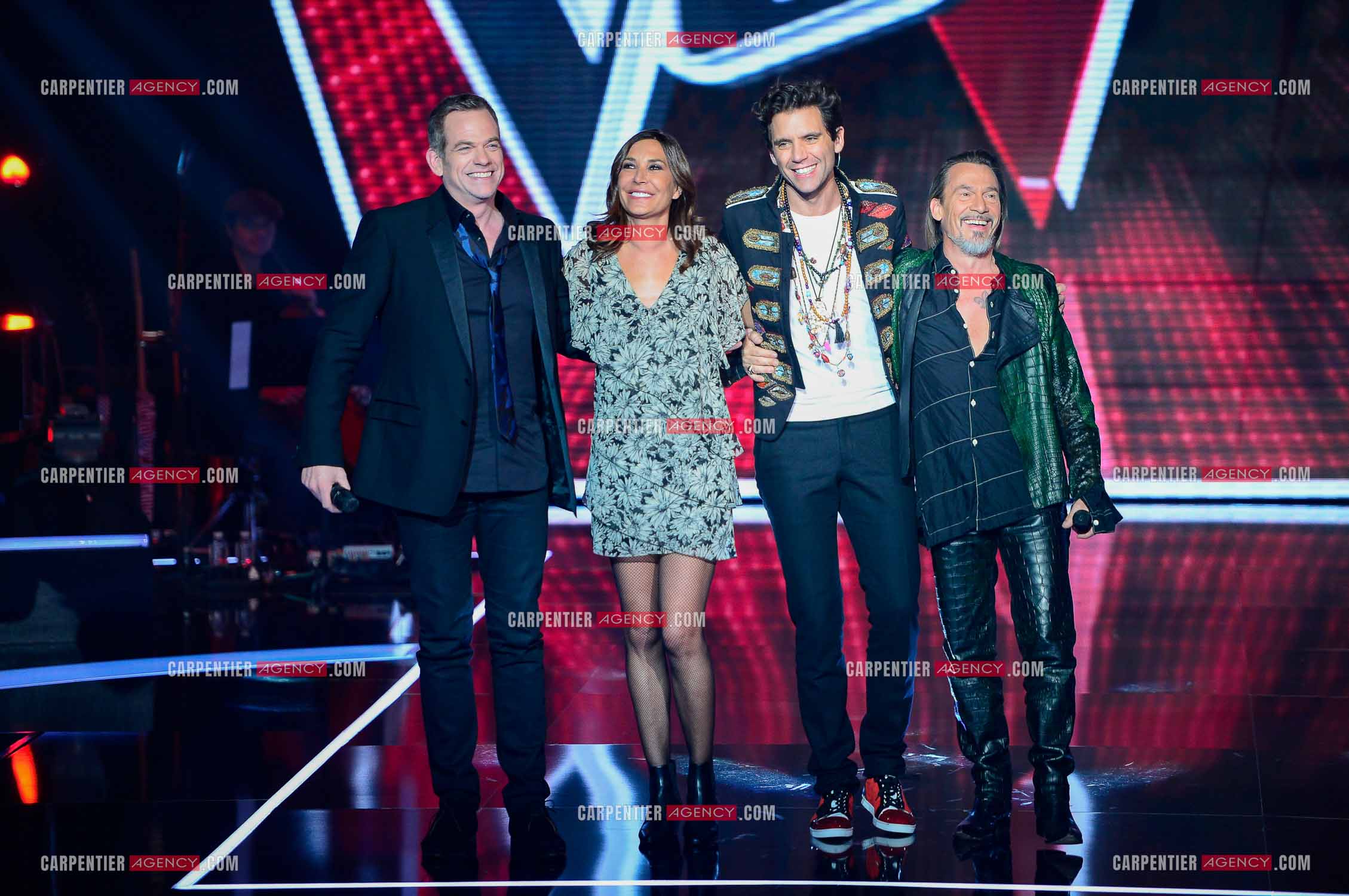Saison 5 de l'émission The Voice en 2016. Les quatres coachs de cette saison, Garou, Zazie, Mika et Florent Pagny.                     ( Exclusif )