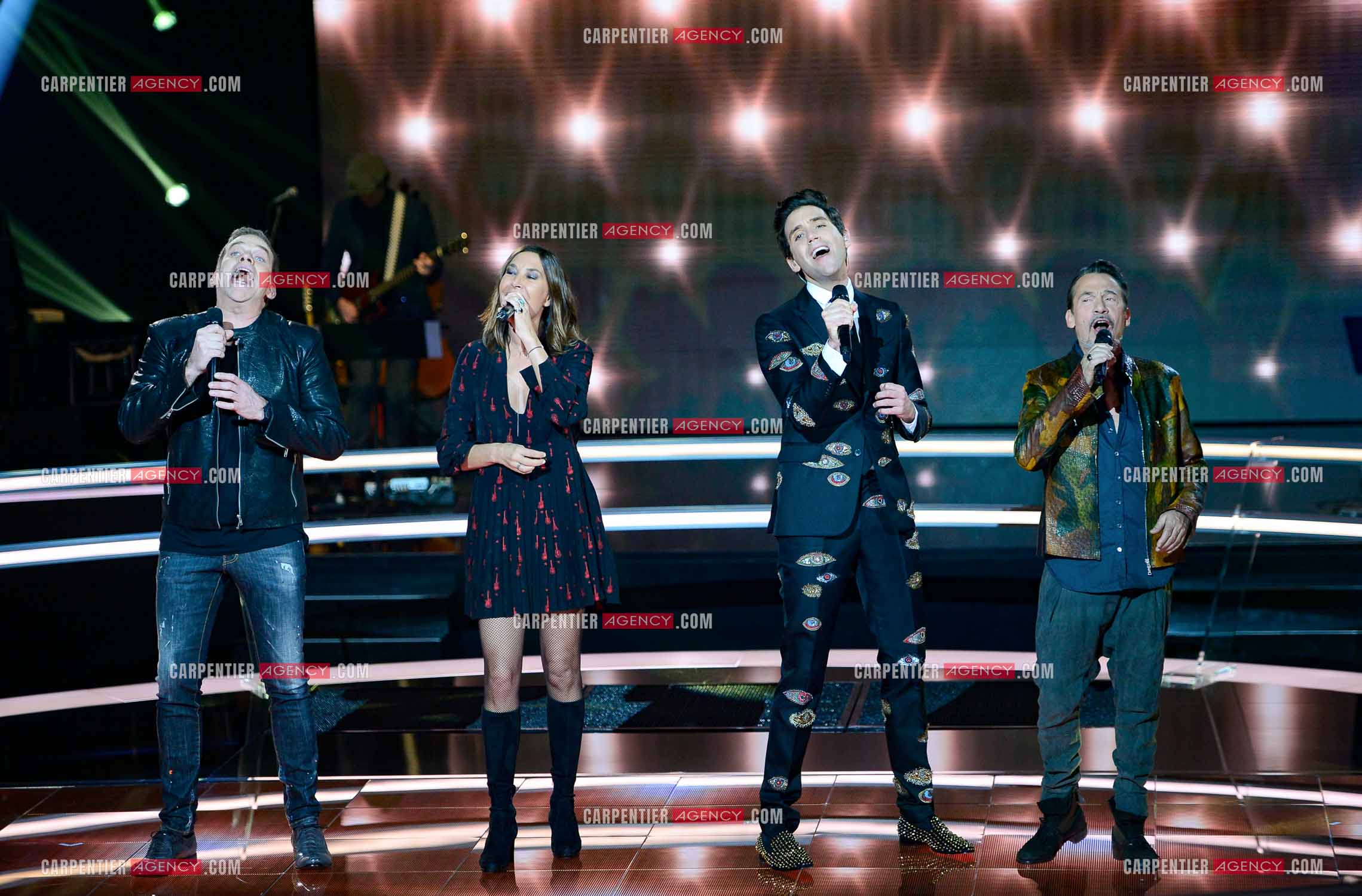Saison 5 de l'émission The Voice en 2016. Les quatres coachs de cette saison, Garou, Zazie, Mika et Florent Pagny.                     ( Exclusif )