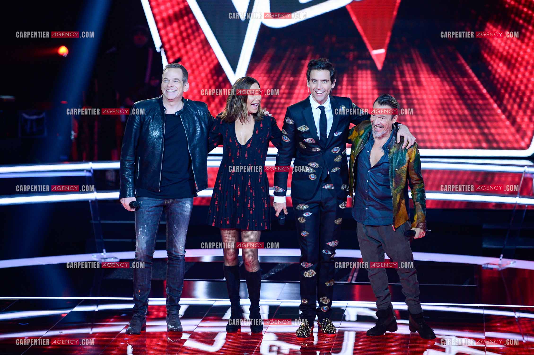 Saison 5 de l'émission The Voice en 2016. Les quatres coachs de cette saison, Garou, Zazie, Mika et Florent Pagny.                     ( Exclusif )
