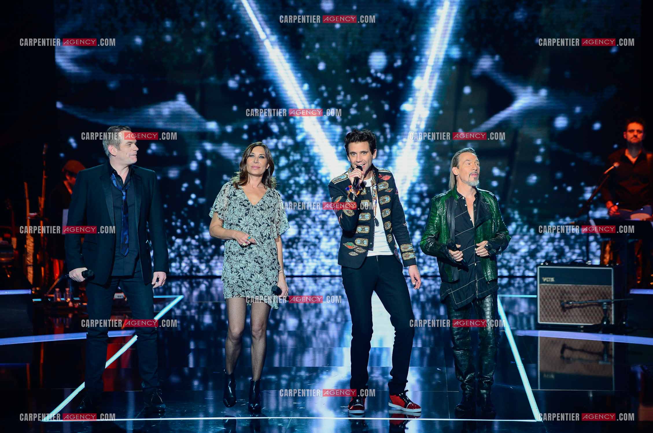 Saison 5 de l'émission The Voice en 2016. Les quatres coachs de cette saison, Garou, Zazie, Mika et Florent Pagny.                     ( Exclusif )