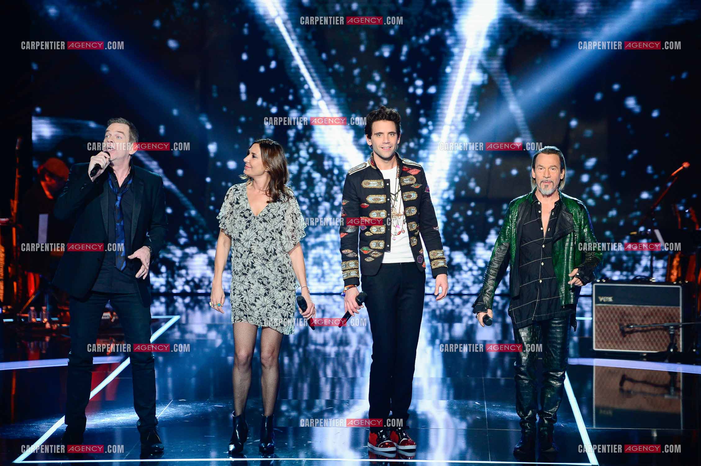 Saison 5 de l'émission The Voice en 2016. Les quatres coachs de cette saison, Garou, Zazie, Mika et Florent Pagny.                     ( Exclusif )