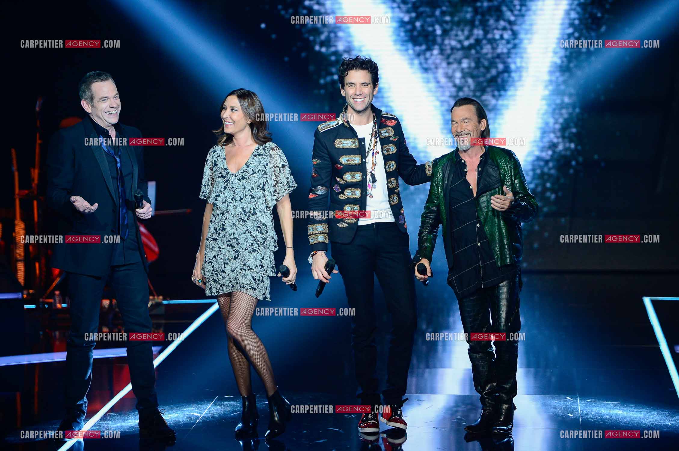 Saison 5 de l'émission The Voice en 2016. Les quatres coachs de cette saison, Garou, Zazie, Mika et Florent Pagny.                     ( Exclusif )