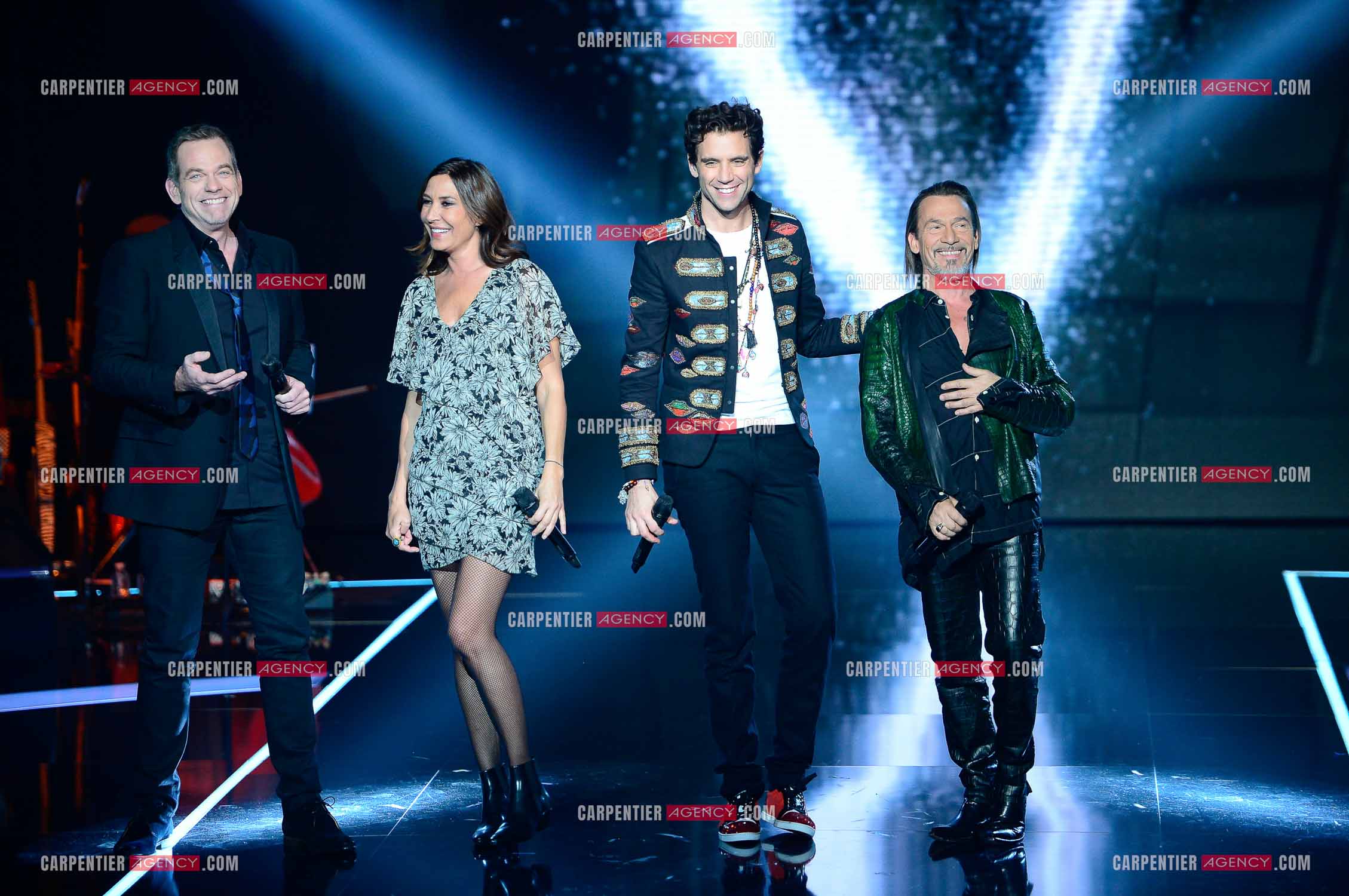 Saison 5 de l'émission The Voice en 2016. Les quatres coachs de cette saison, Garou, Zazie, Mika et Florent Pagny.                     ( Exclusif )
