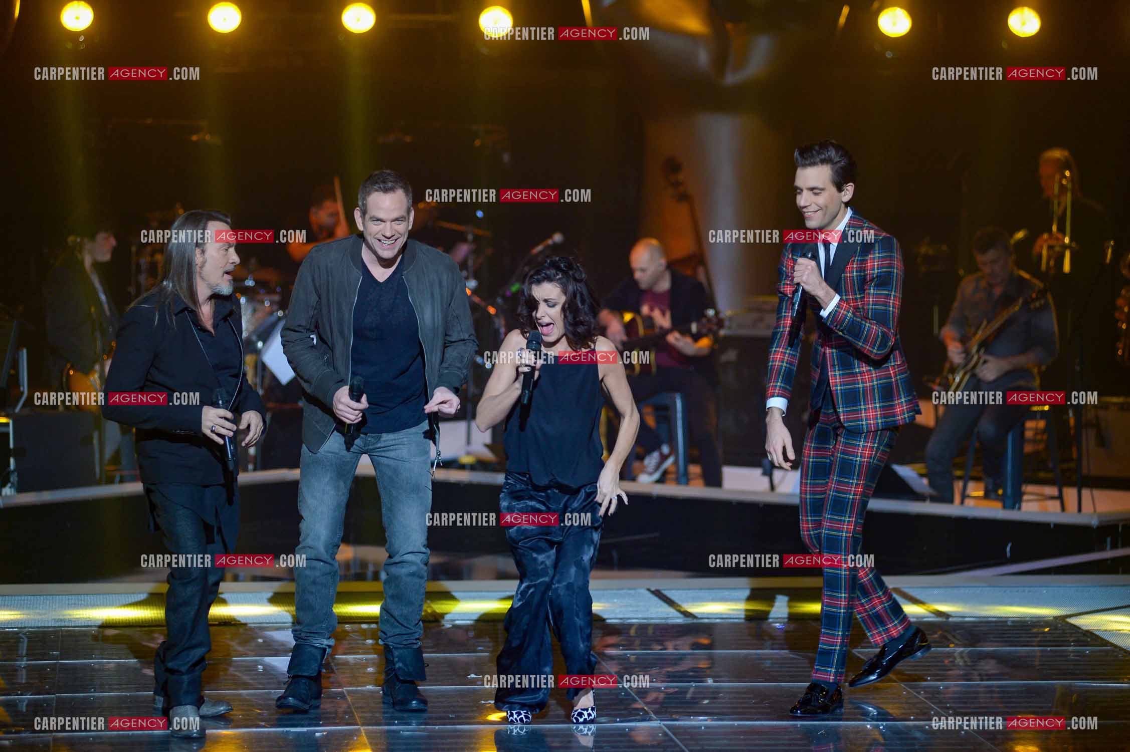 Saison 3 de l'émission The Voice. Les 4 coachs de cette saison, Florent Pagny, Jenifer, Garou et Mika.           ( Exclusif )